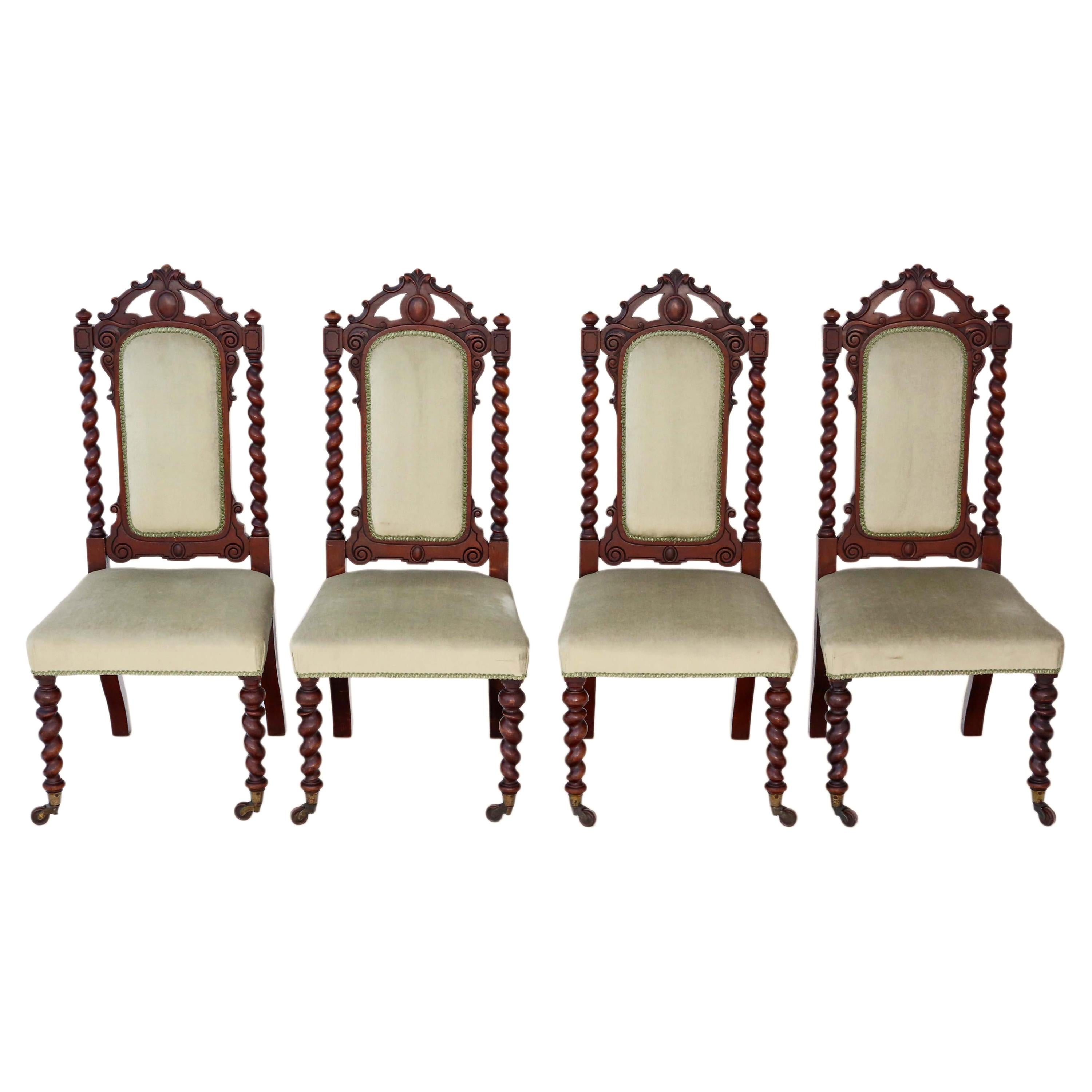 Set of 4 Victorian Mahogany Twist High Back Dining Chairs