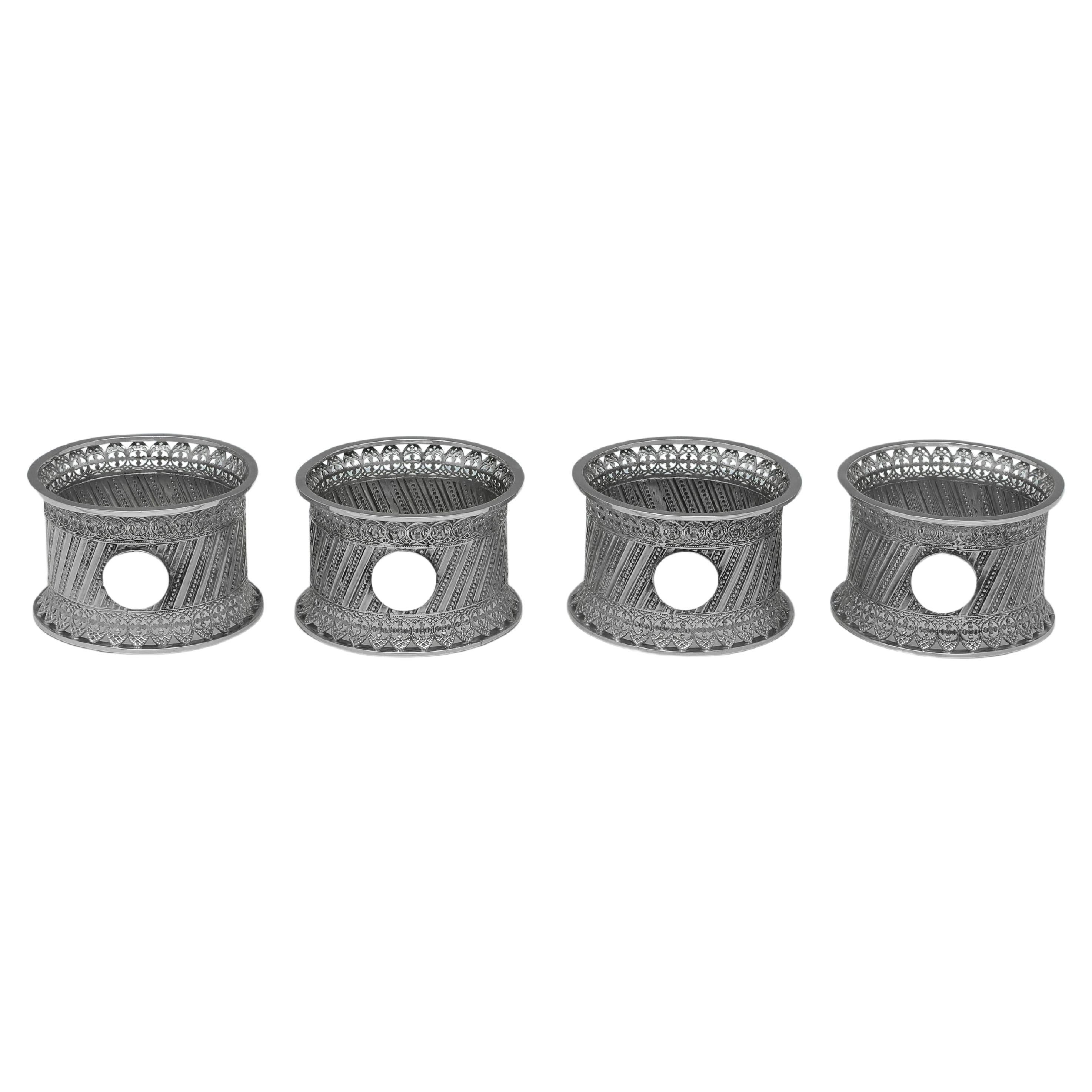 Juego de 4 servilleteros victorianos de plata afiligranada - Fabricados en 1890