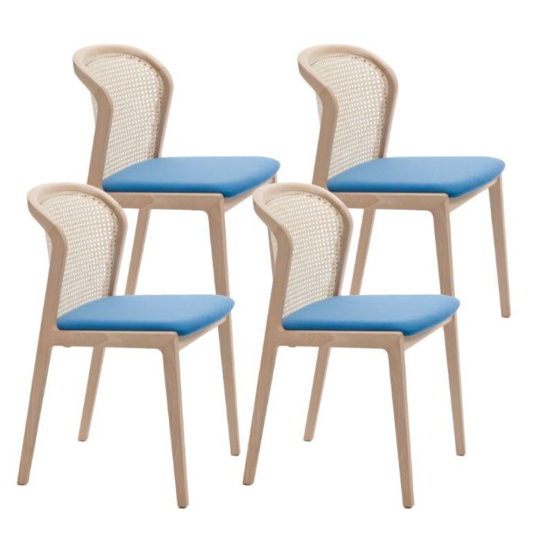 Set of 4, Vienna chair, Natural Beech Wood, and Nord Wool- Light Blue by Colé Italia with Emmanuel Gallina
Dimensions: H 78, W 48, D 50 cm
Materials: Natural Beechwood chair with straw back and upholstered seat

Also Available: Vienna Canaletto,