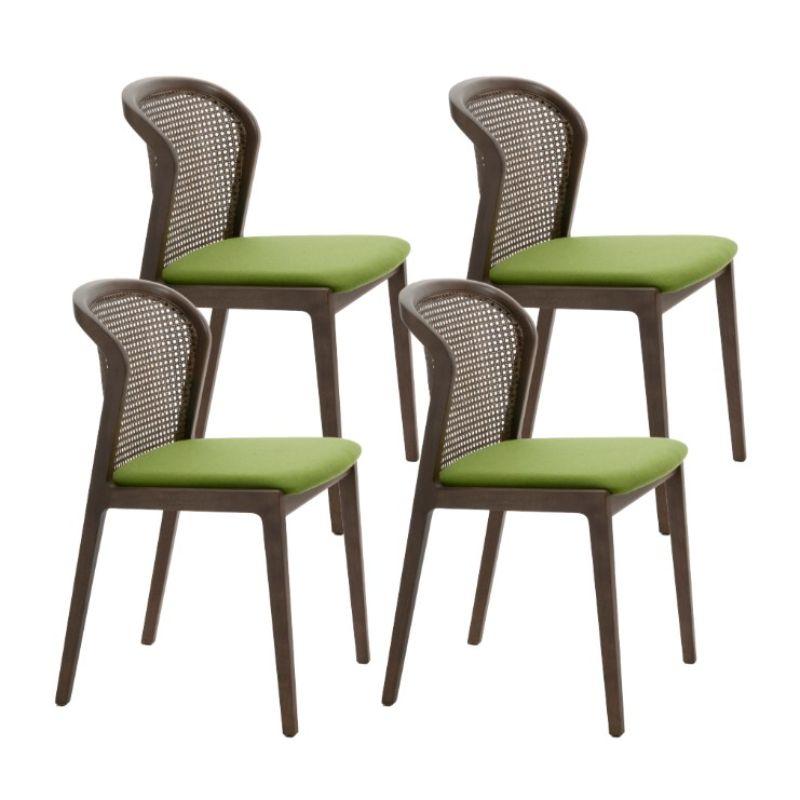 Set of 4, vienna chair, Canaletto, nord wool acid green by Colé Italia with Emmanuel Gallina
Dimensions: H 78, W 48, D 50 cm
Materials: Stained beech wood chair with straw back and upholstered seat
Wood stained finishing: CA Canaletto; WE Wengé;