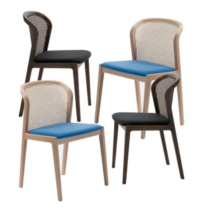 Set of 4, vienna chair, canaletto, nord wool anthracite & beech wood light blue by Colé Italiawith Emmanuel Gallina
Dimensions: H 78, W 48, D 50 cm
Materials: Stained beech wood chair with straw back and upholstered seat
Wood stained finishing: