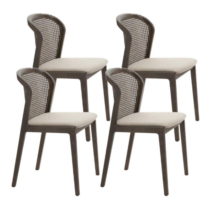 Set of 4, Vienna chair, Canaletto, Nord Wool Beige by Colé Italia with Emmanuel Gallina
Dimensions: H 78, W 48, D 50 cm.
Materials: stained beech wood chair with straw back and upholstered seat.
Wood stained finishing: CA Canaletto; WE Wengé; BK