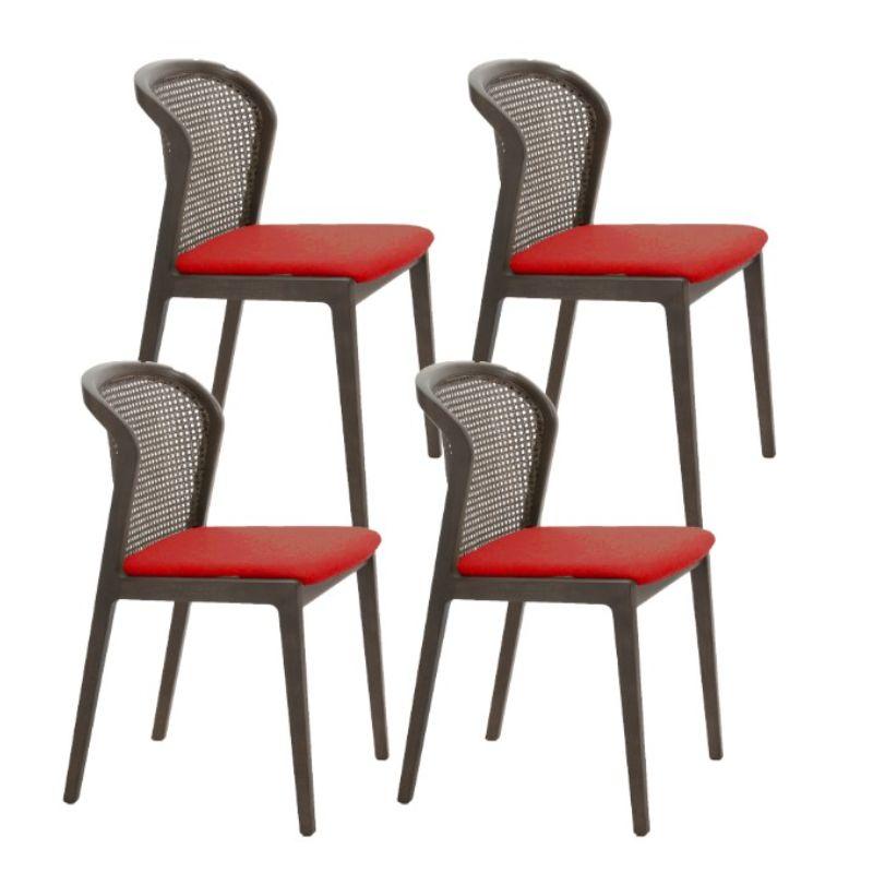 Set of 4, Vienna chair, Canaletto, Nord Wool Red Contour by Colé Italiawith Emmanuel Gallina
Dimensions: H 78, W 48, D 50 cm
Materials: Stained beech wood chair with straw back and upholstered seat
Wood stained finishing: CA Canaletto; WE Wengé;