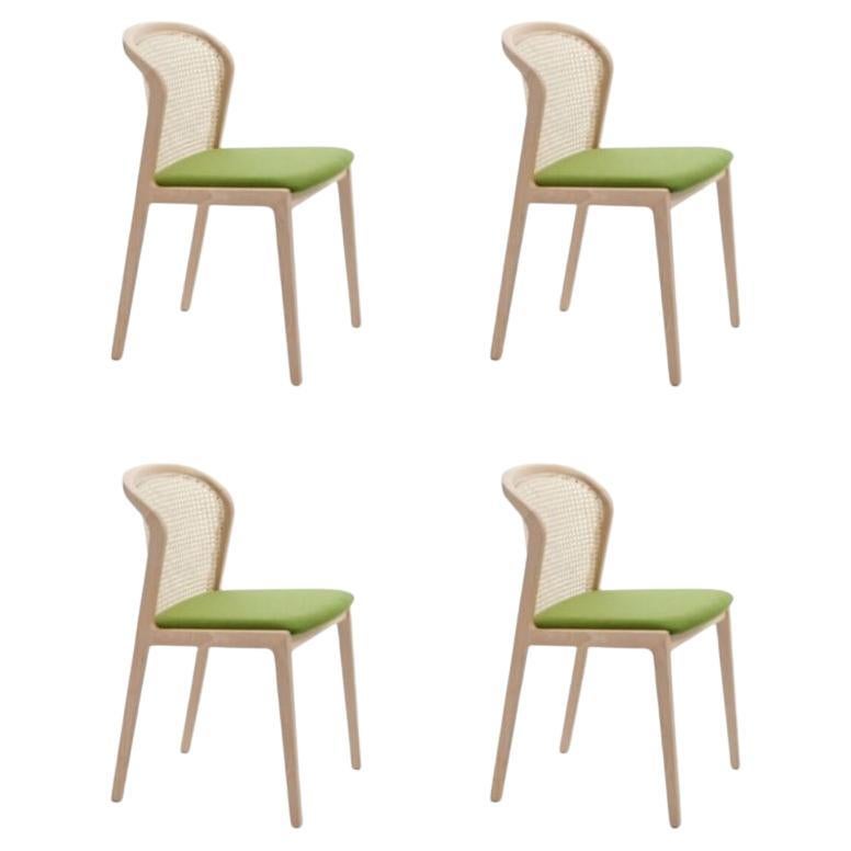 Set of 4, Vienna Chair, Natural Beech Wood, Nord Wool Green by Colé Italia For Sale