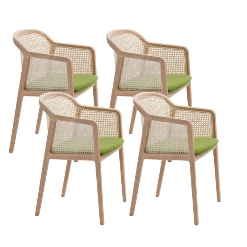 Set of 4, Vienna Little armchair, Beech Wood, Acid Green by Colé Italia with Emmanuel Gallina
Dimensions: H 78, W 53, D 50 cm
Materials: Stained Beech Wood Chair with Straw Back and Upholstered Seat

Also Available: CA Canaletto; WE Wengé; BK