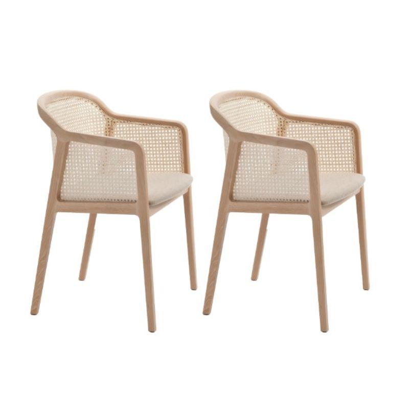 Modern Set of 4, Vienna Little Armchair, Beech Wood, Beige by Colé Italia For Sale