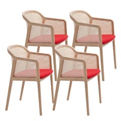 Juego de 4, Sillón Vienna, Madera de haya, Contorno rojo by Colé Italia
