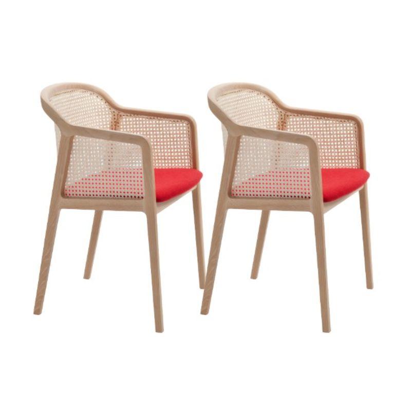Modern Set of 4, Vienna Little Armchair, Beech Wood, Red Contour by Colé Italia For Sale