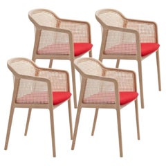 Set of 4, Vienna Little Armchair, Beech Wood, Red Contour by Colé Italia