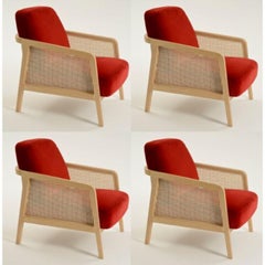 Set of 4, Vienna Lounge Armchair Beech Red Velvet by Colé Italia