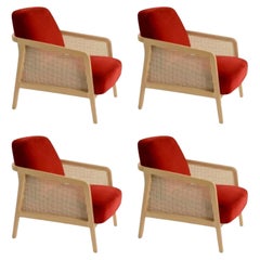 Lot de 4, Fauteuil Lounge Vienna Hêtre Rouge Velours par Colé Italia