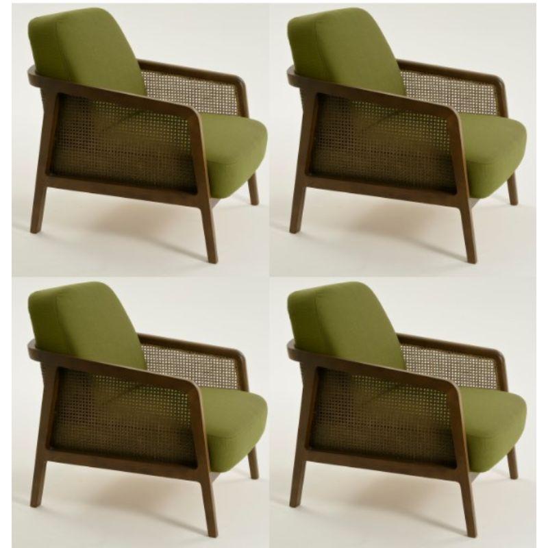 Set of 4, Vienna Lounge Canaletto Palm Green by Colé Italia with Emmanuel Gallina
Dimensions: H 78, W 53, D 50 cm
Materials: Lounge armchair in stained beech wood and straw; upholstered seat and back ( Cat CC)
Finishing: CA Canaletto, WE Wengè,