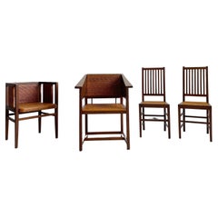 Set of 4 Vienna Secession Chairs in Oak and Cane by H. Vollmer and W. Schmidt