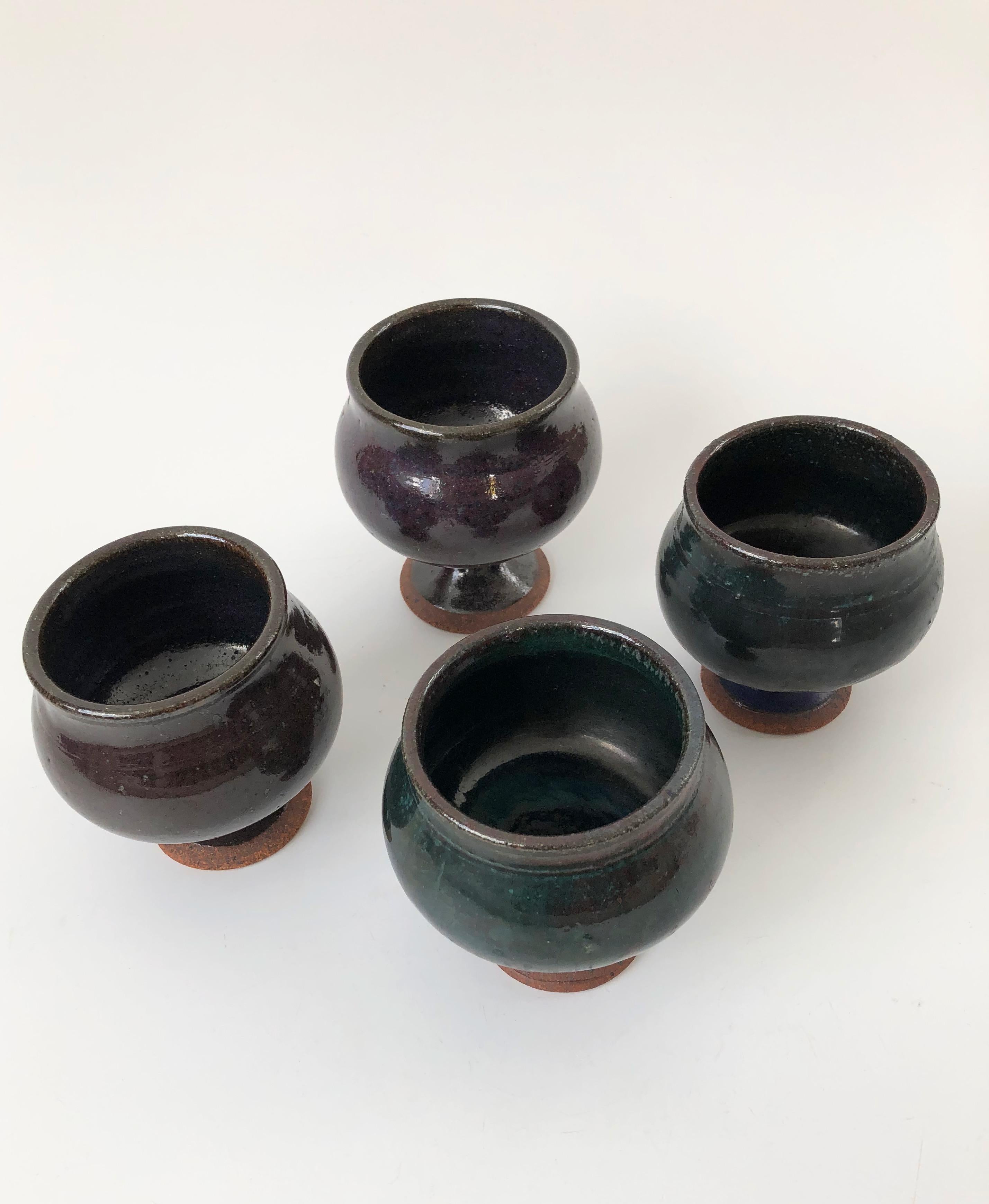 Set of 4 Vintage 1970s Studio Pottery Goblets In Good Condition In Fairfield, CA