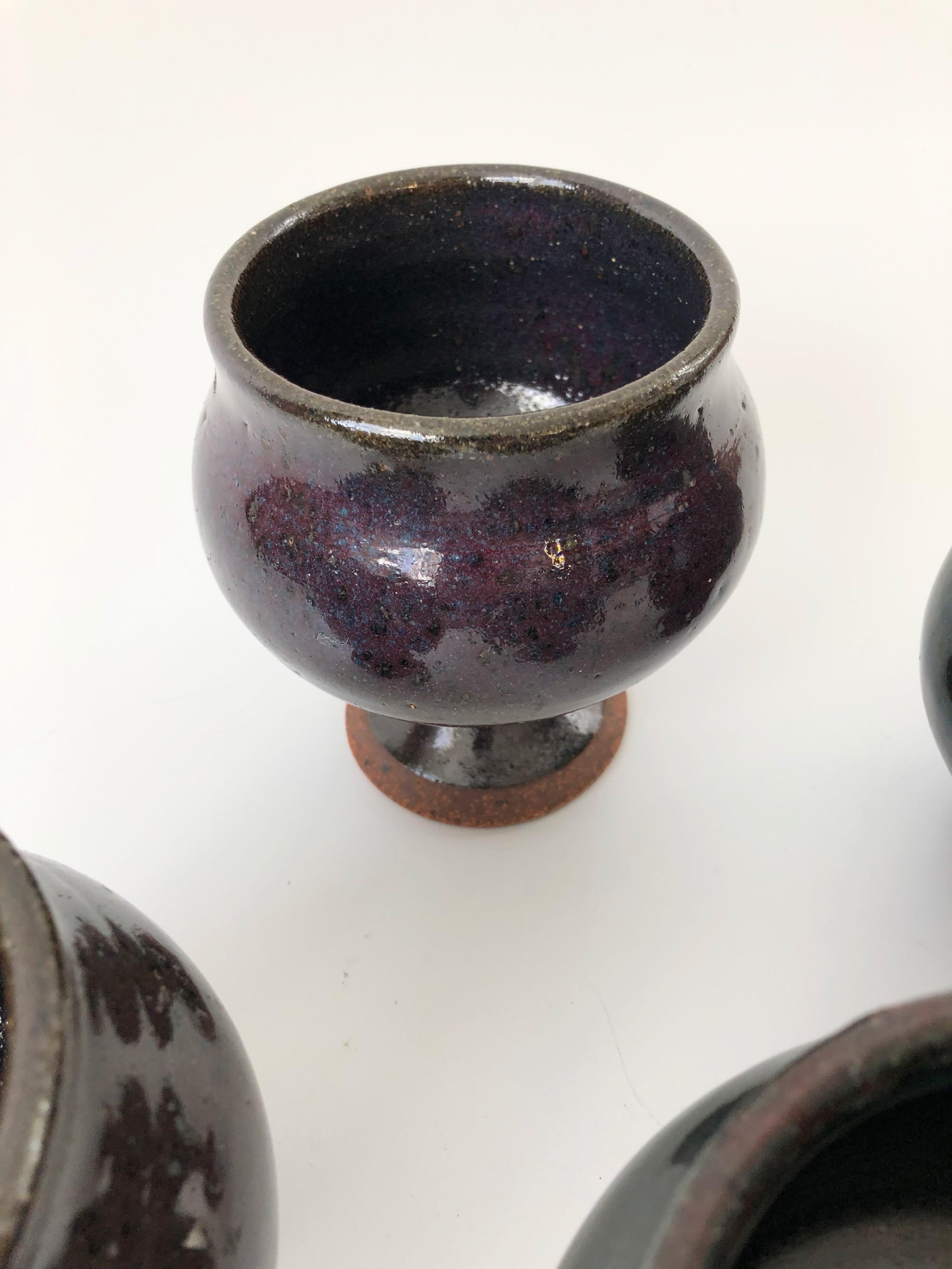 Set of 4 Vintage 1970s Studio Pottery Goblets 1