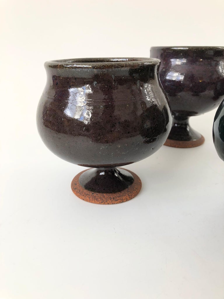 Set of 4 Vintage 1970s Studio Pottery Goblets For Sale at 1stDibs