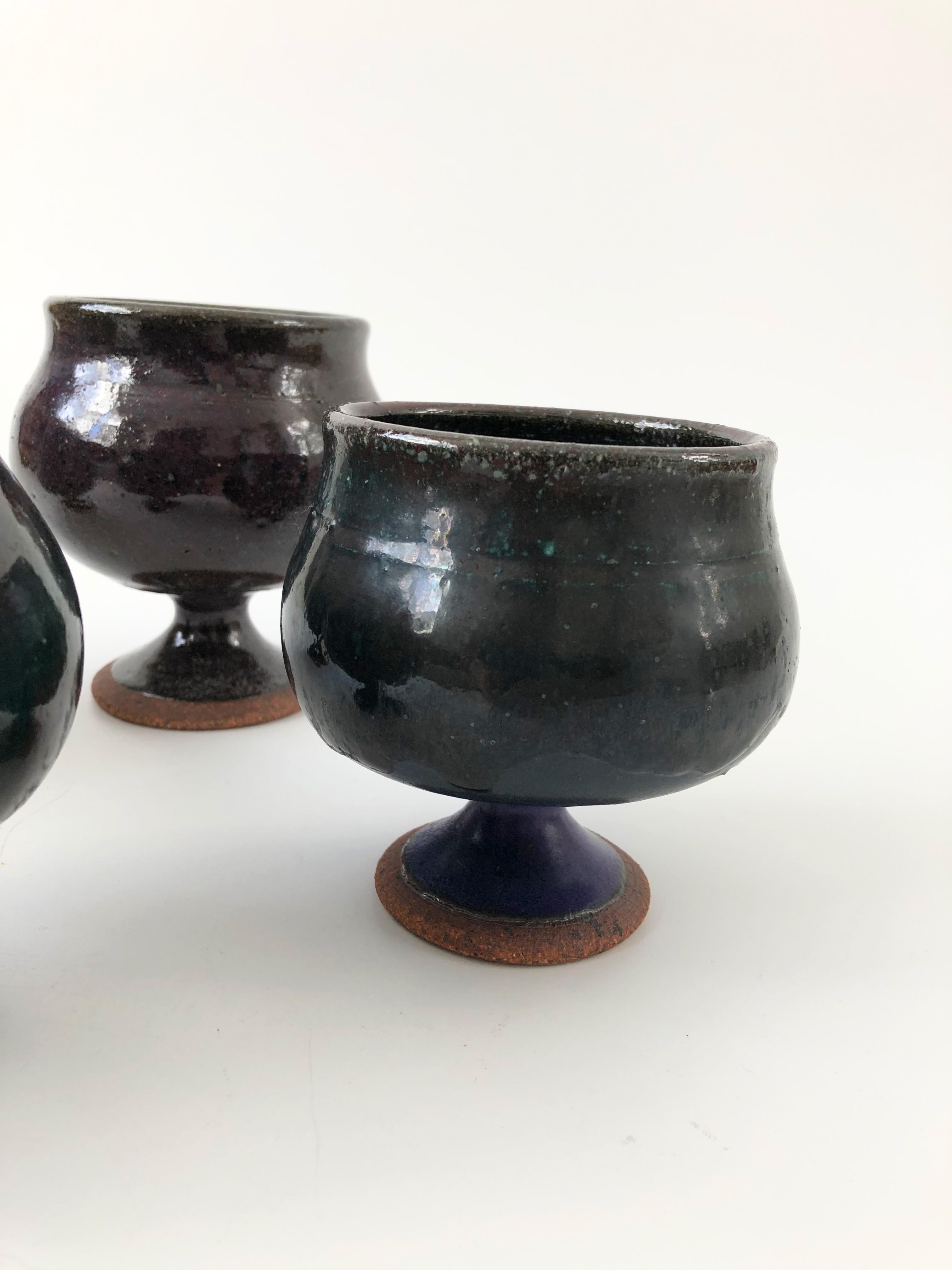 Set of 4 Vintage 1970s Studio Pottery Goblets 3