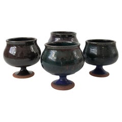 Set of 4 Vintage 1970s Studio Pottery Goblets