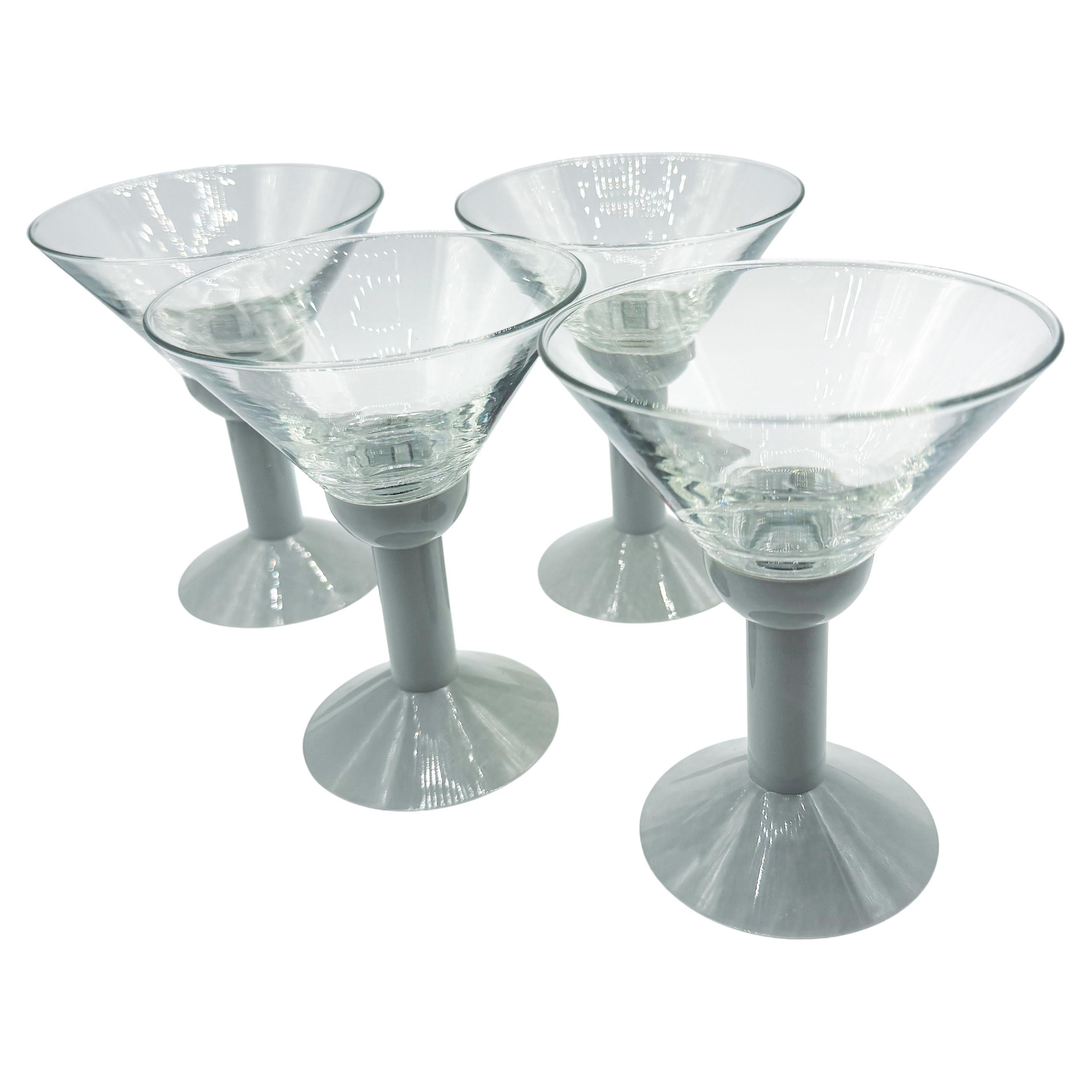 Set of 4 Vintage 1980s Bodum Oktett Grey Martini Glasses with Grey Plastic Bases en venta