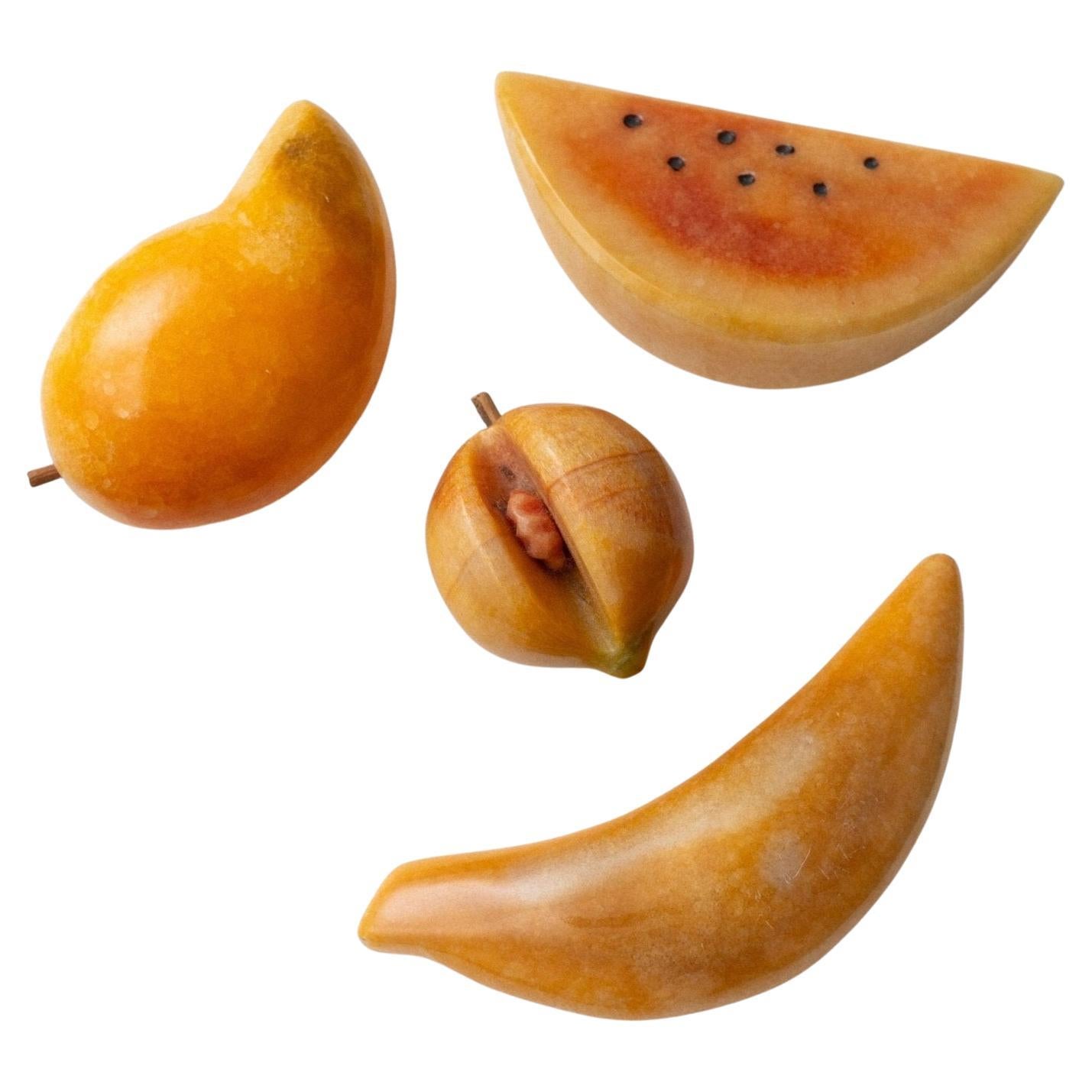 Set of 4 Vintage Alabaster Fruits Yellow Mid Century Design Italy, 1970s