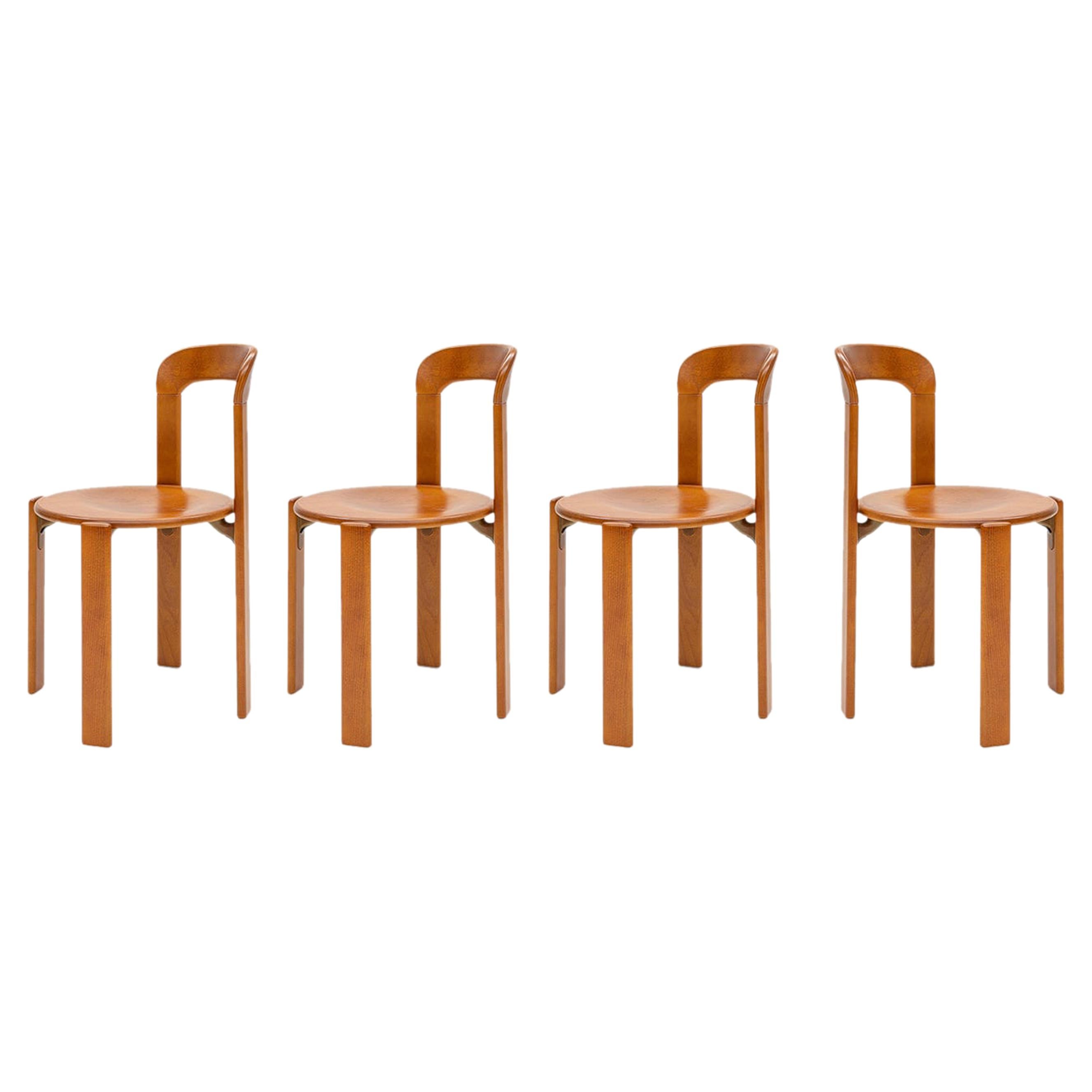 Mid-Century Modern, 4 Rey Chairs by Bruno Rey, Color Vintage Cherry, Design 1971
