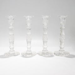 Set of 4 Vintage Anglo-Irish Georgian Style Cut Glass Candlesticks