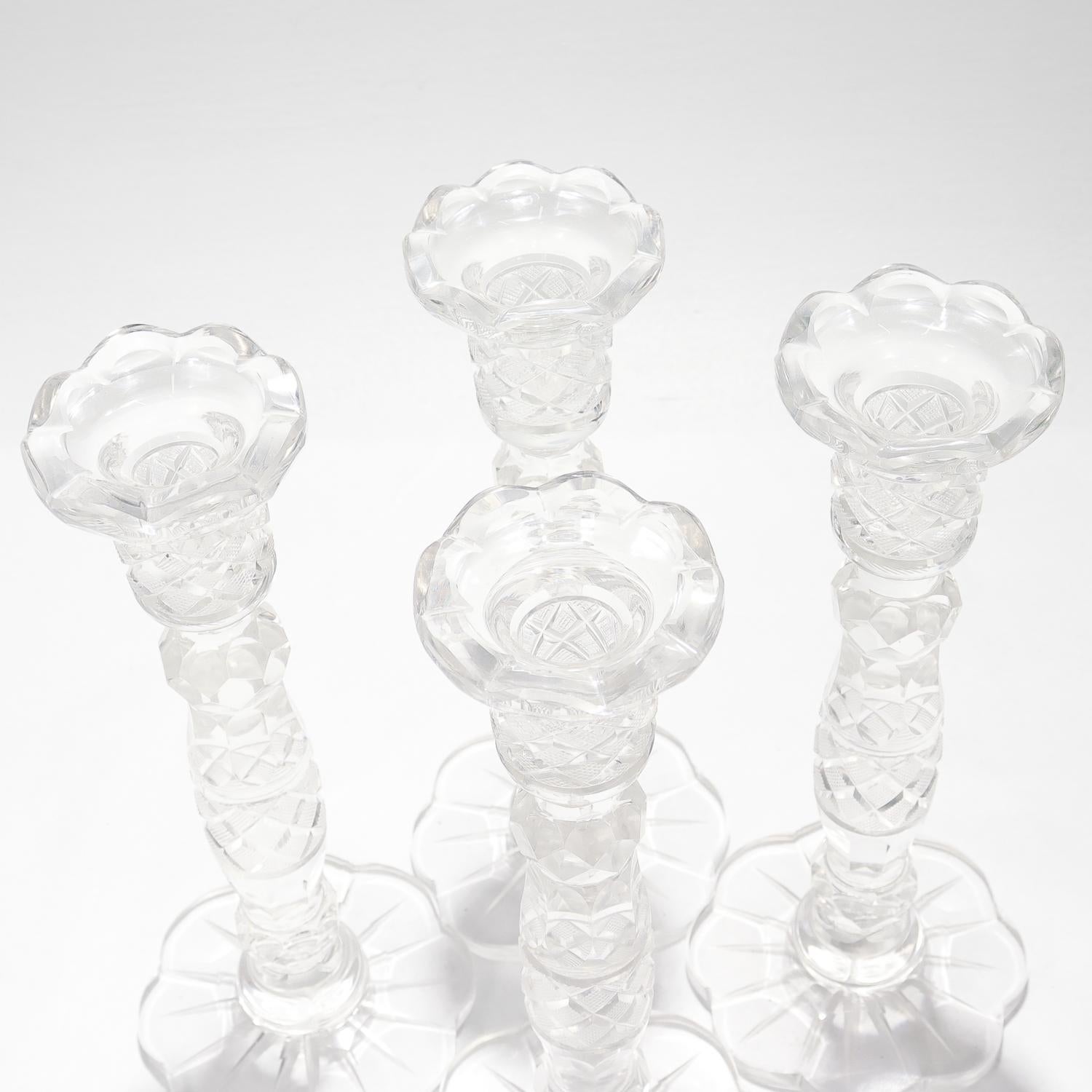 Verre taillé Ensemble de 4 chandeliers vintage en verre taillé de style géorgien anglo-istique en vente