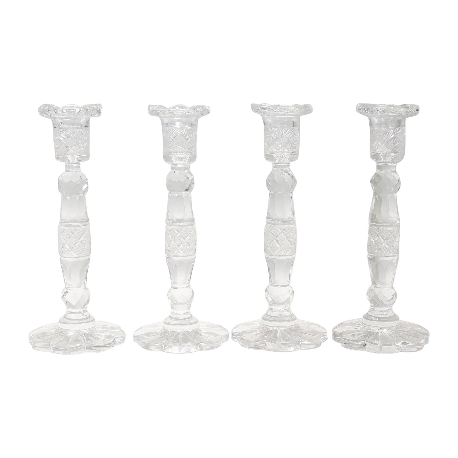 Ensemble de 4 chandeliers vintage en verre taillé de style géorgien anglo-istique en vente