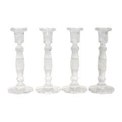 Set of 4 Vintage Anglo-Irish Georgian Style Cut Glass Candlesticks