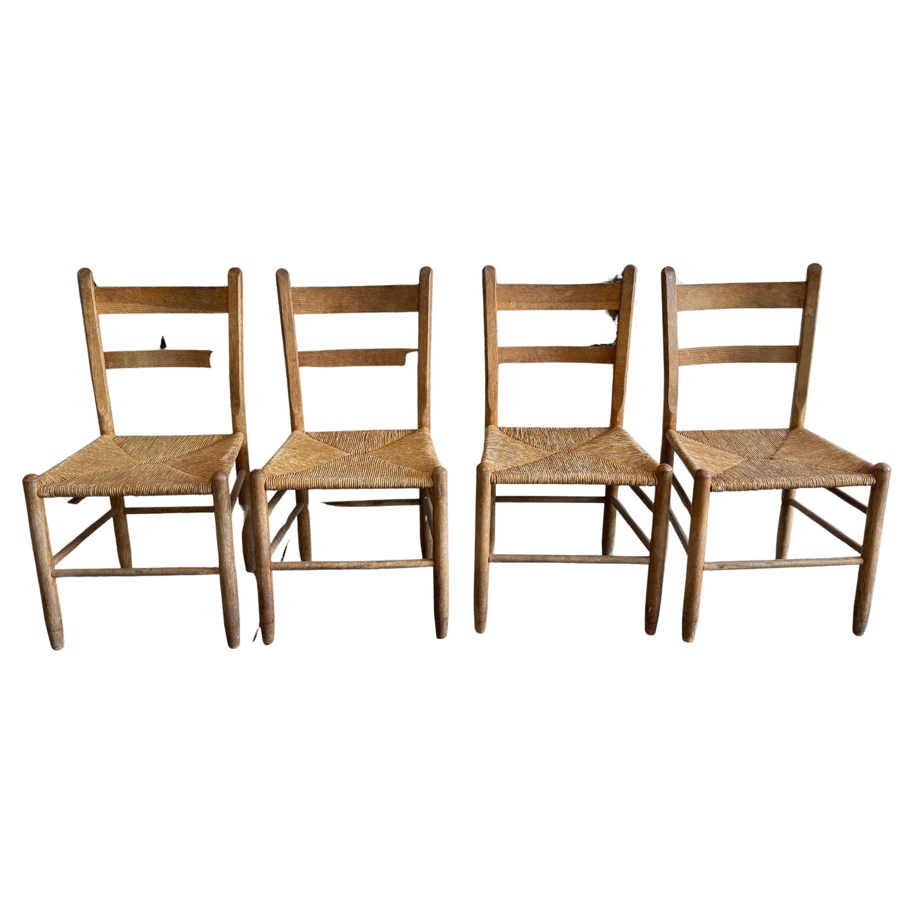 Set of 4 vintage antique oak and rush dining chairs nice patina