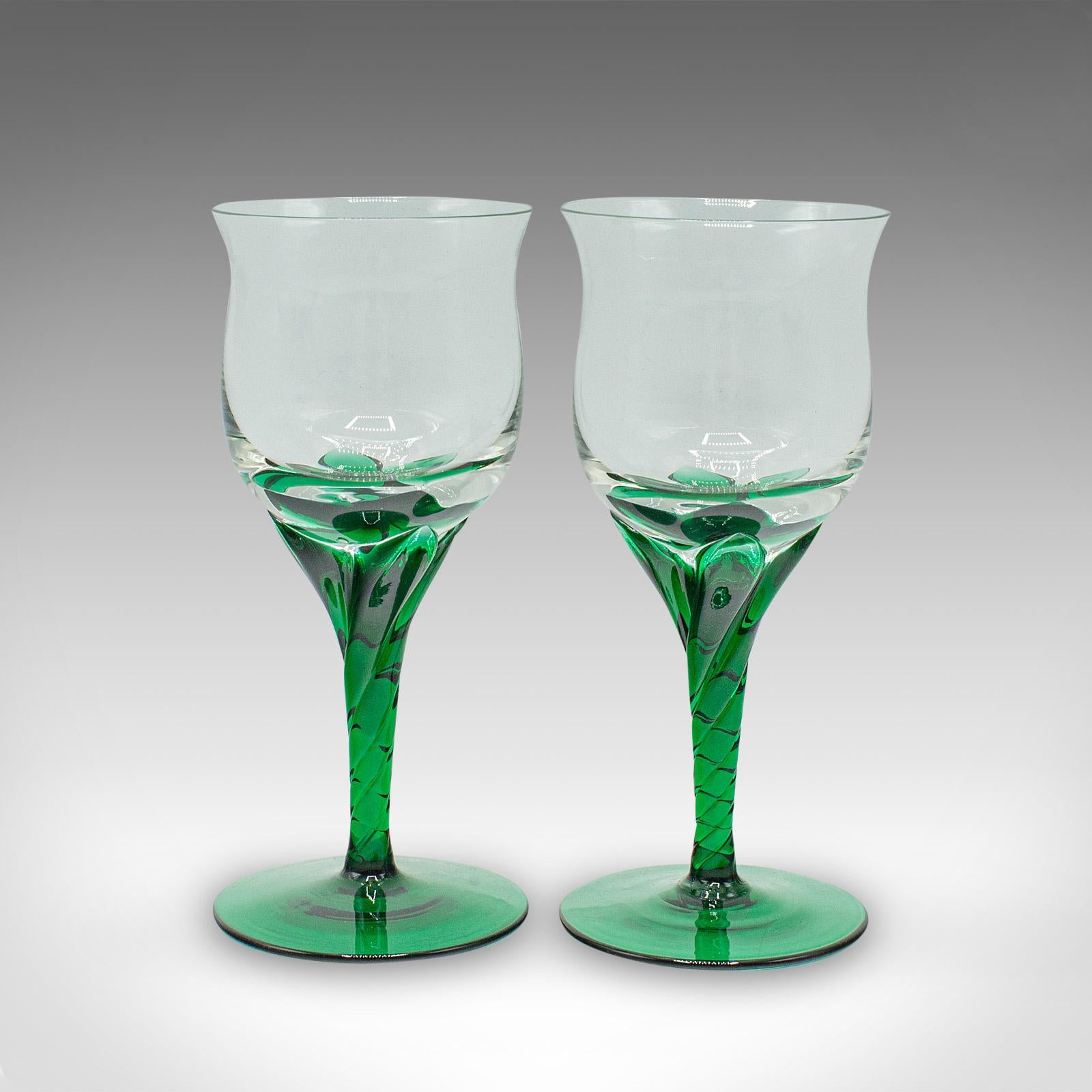 Mid-20th Century Set of 4 Vintage Aperitif Glasses, French, Blown Glass, Spirit Flutes, Art Deco For Sale