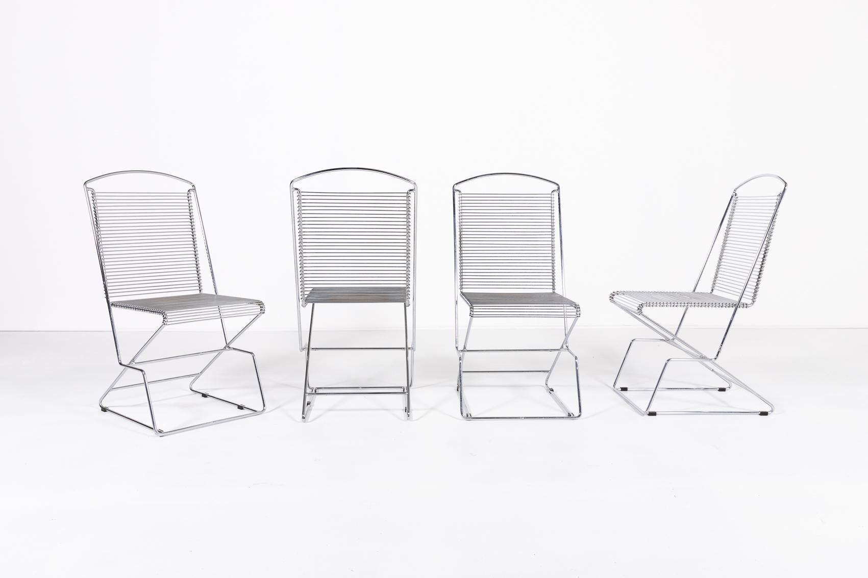 Spectacular design architectural steel wire chairs produced in the 1990s, Italy.

Condition
Good

Dimensions
height: 98 cm
width: 48 cm
seat height: 46 cm
depth: 55 cm