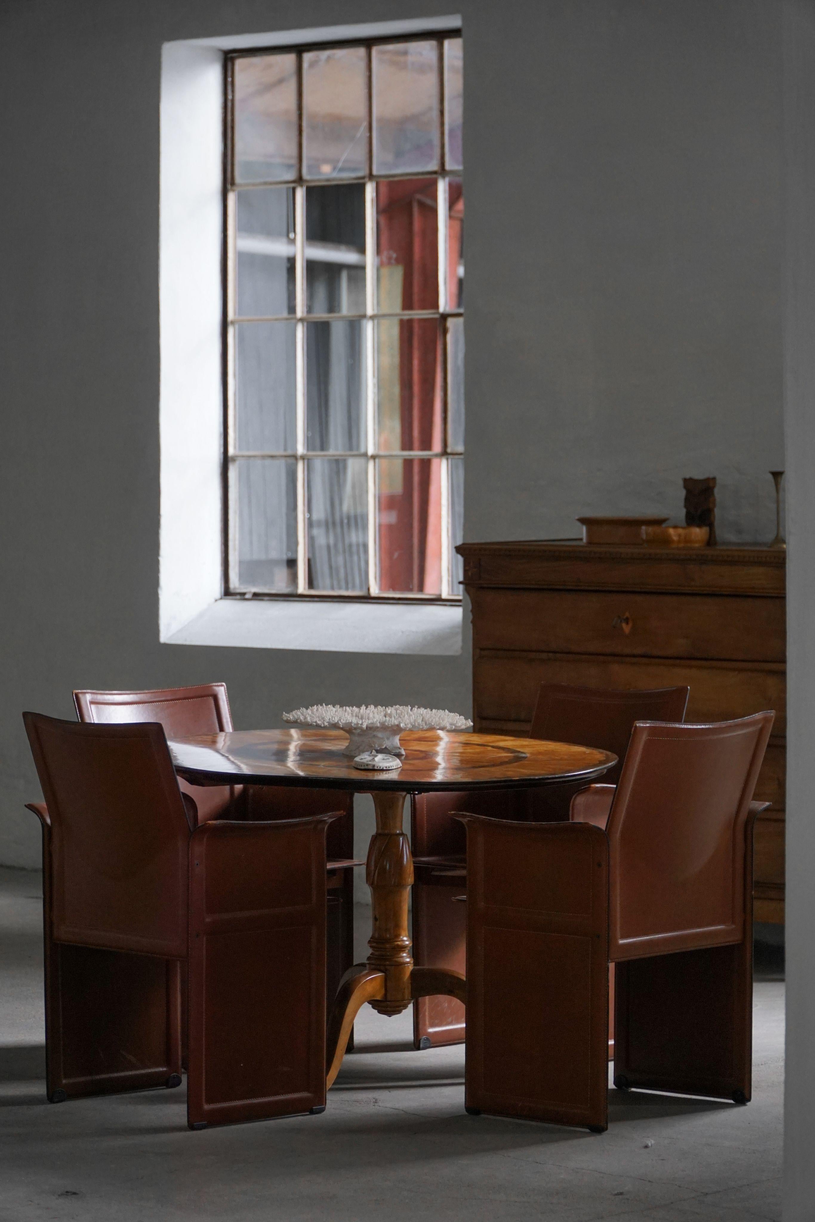 Set di 4 poltrone vintage in pelle marrone/rossa, Tito Agnoli, 