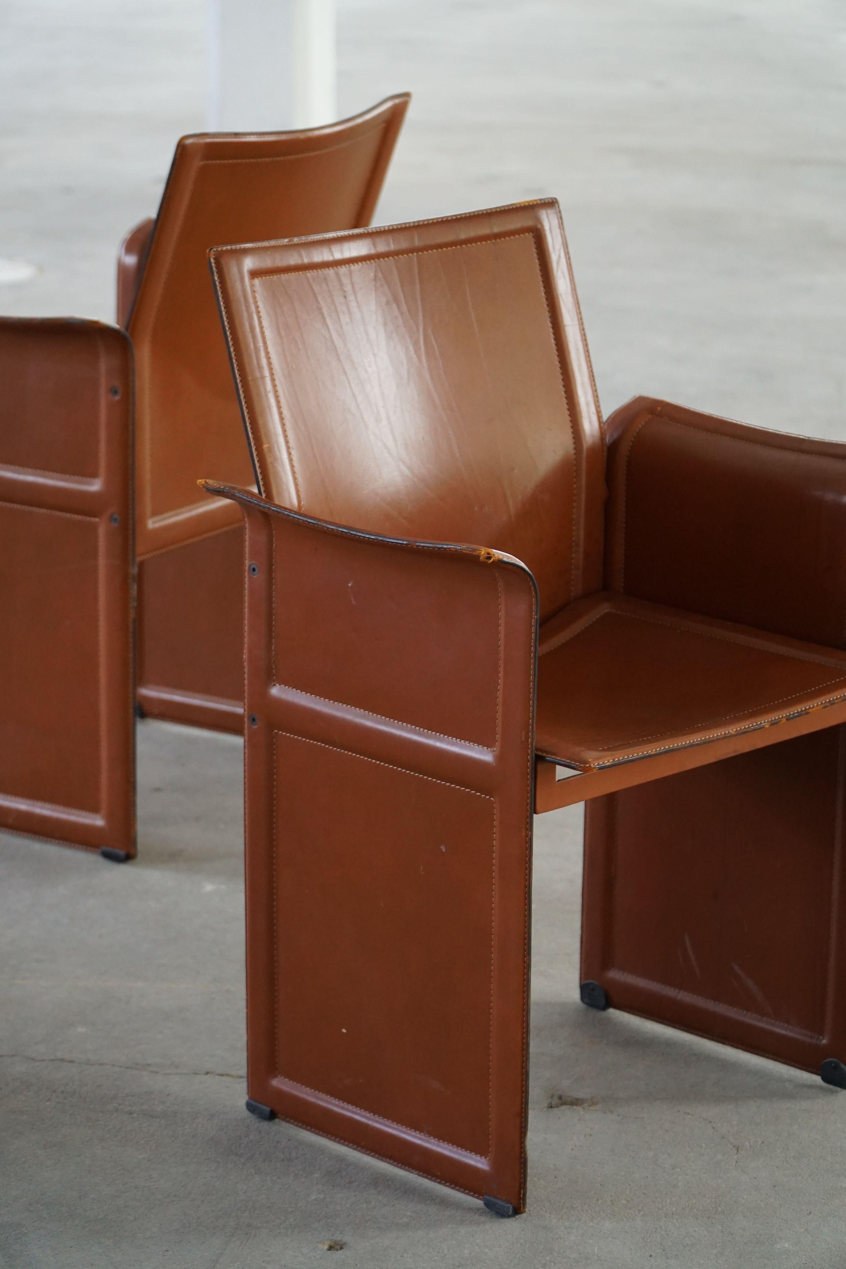 Art Déco Set di 4 poltrone vintage in pelle marrone/rossa, Tito Agnoli, 