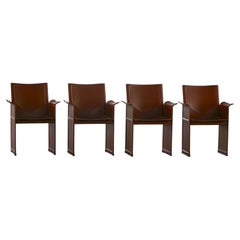 Set di 4 poltrone vintage in pelle marrone/rossa, Tito Agnoli, "Korium", anni '70
