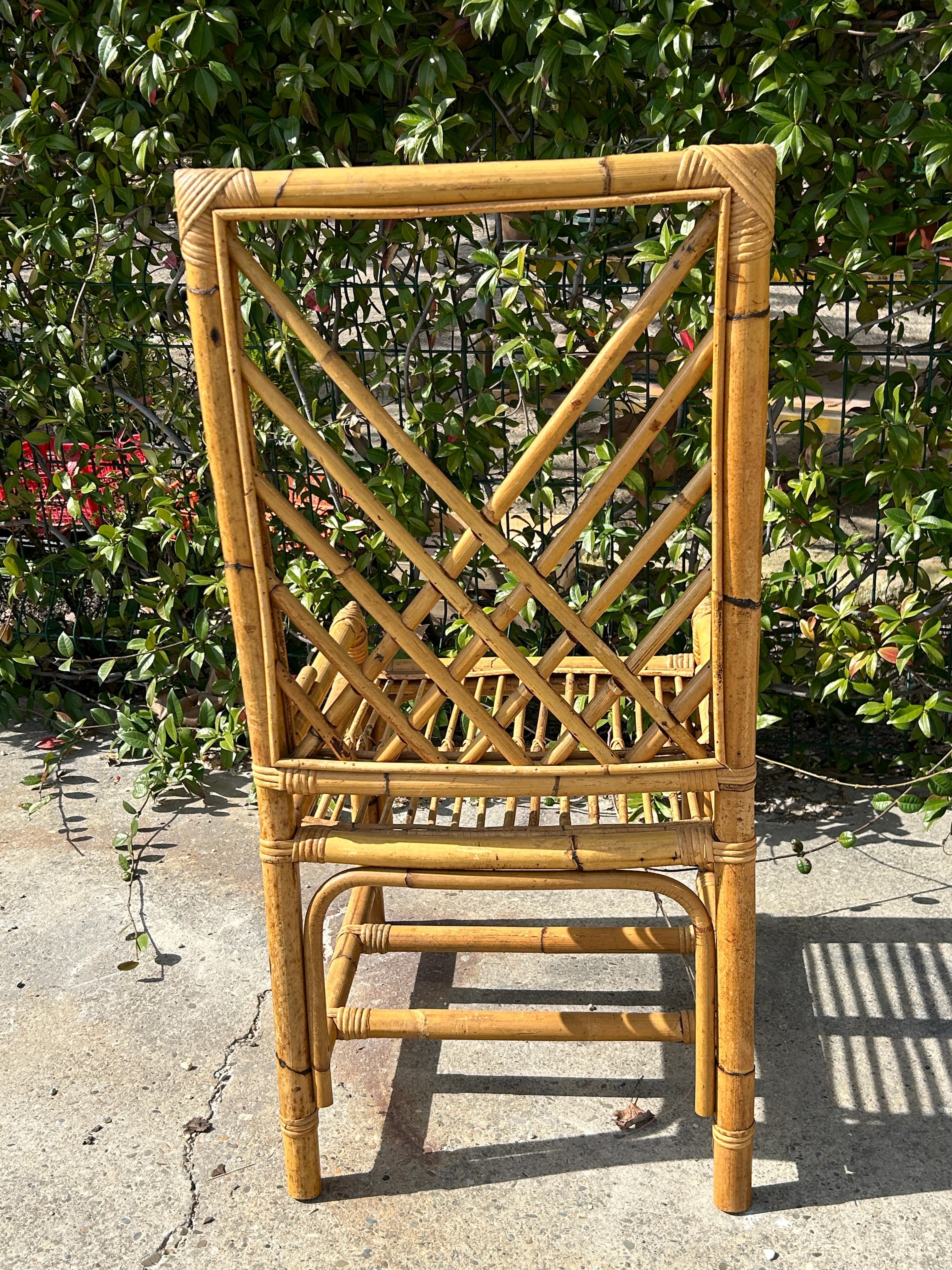 Ensemble de 4 chaises vintage en bambou et rotin Circa Vintage 1970 Vivaï del Sud  en vente 6