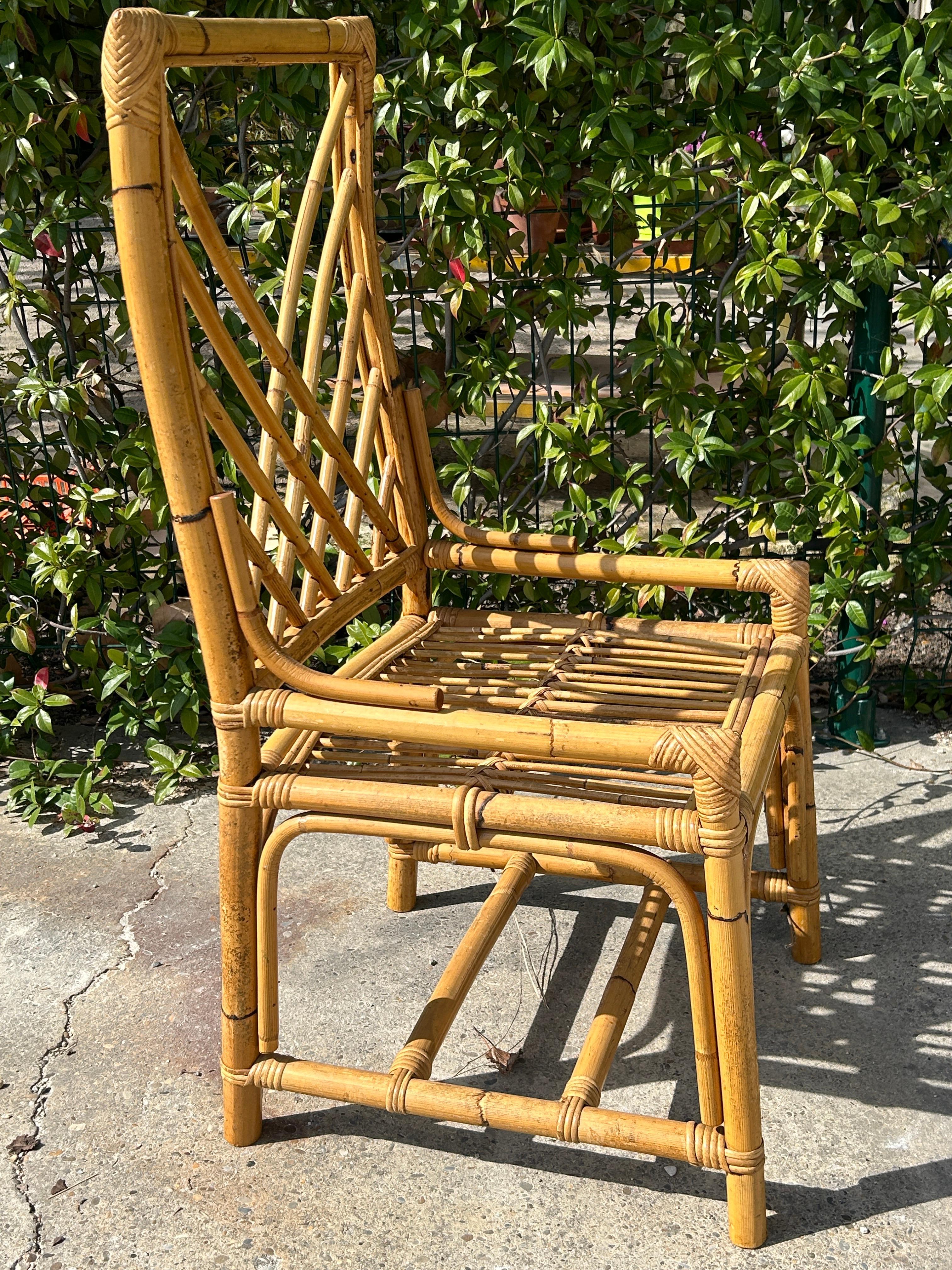 Set of 4 vintage bamboo and rattan chairs Circa 1970 Vivaï del Sud  For Sale 7