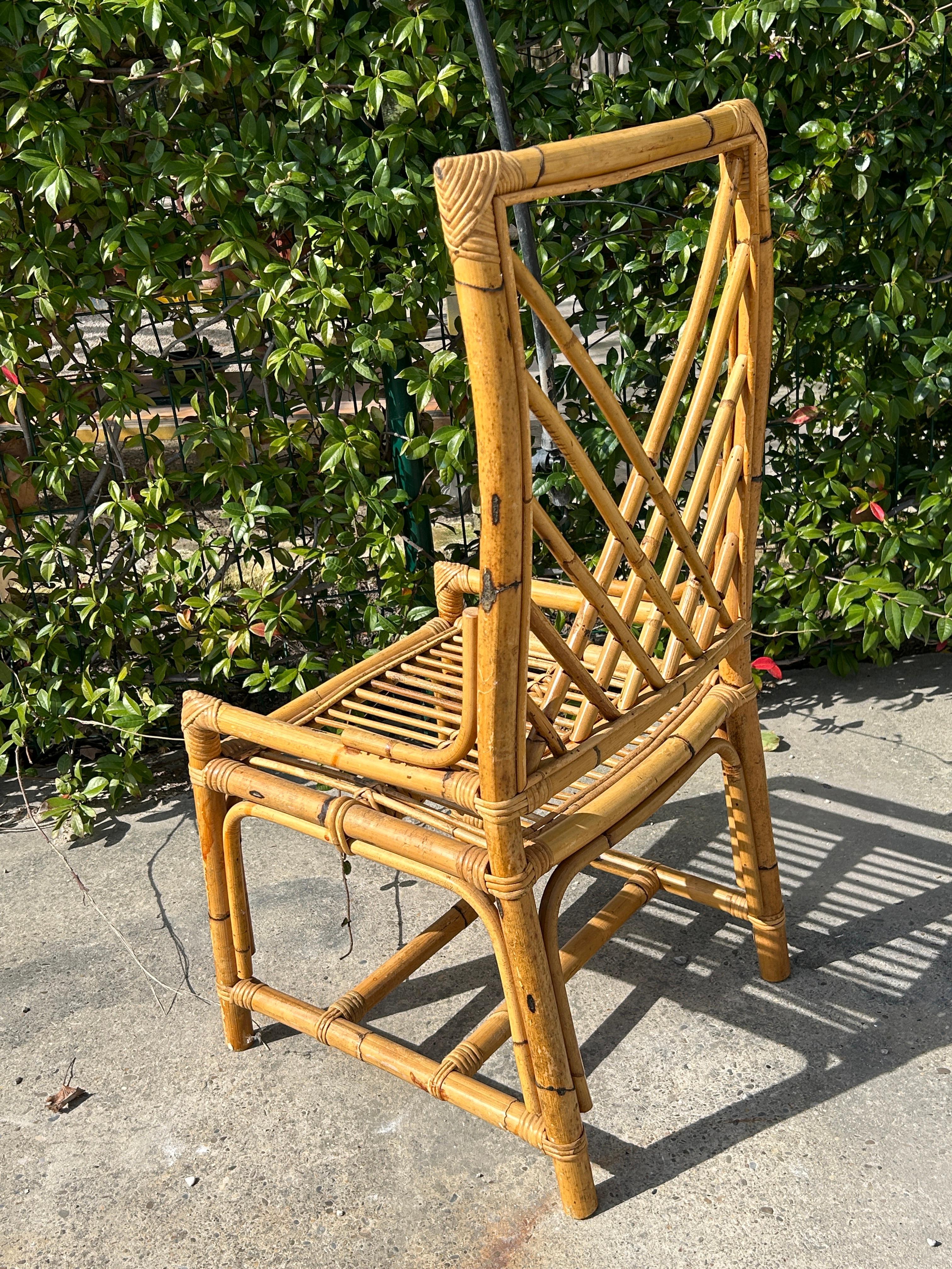 Set of 4 vintage bamboo and rattan chairs Circa 1970 Vivaï del Sud  For Sale 8