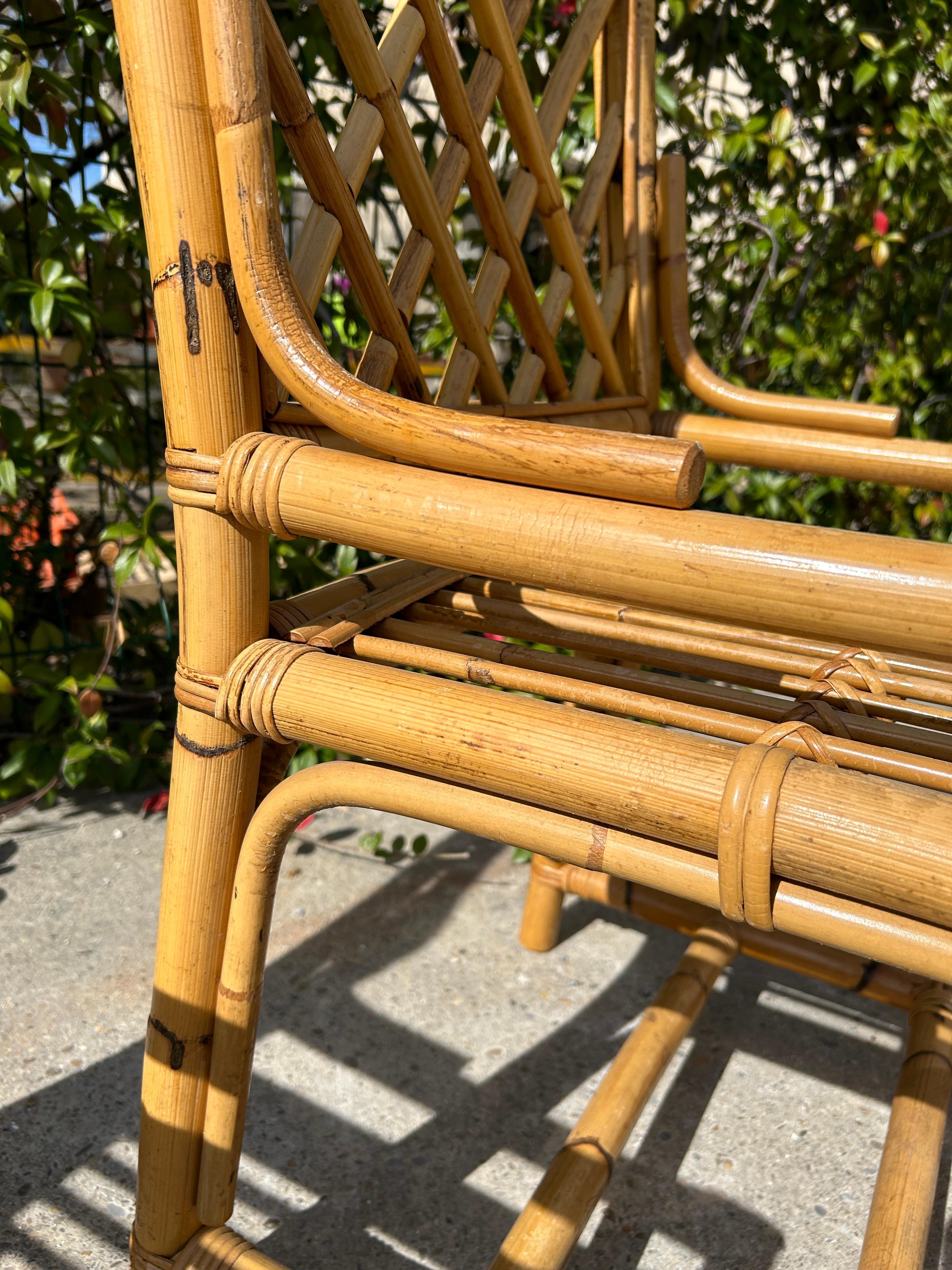 Ensemble de 4 chaises vintage en bambou et rotin Circa Vintage 1970 Vivaï del Sud  en vente 10
