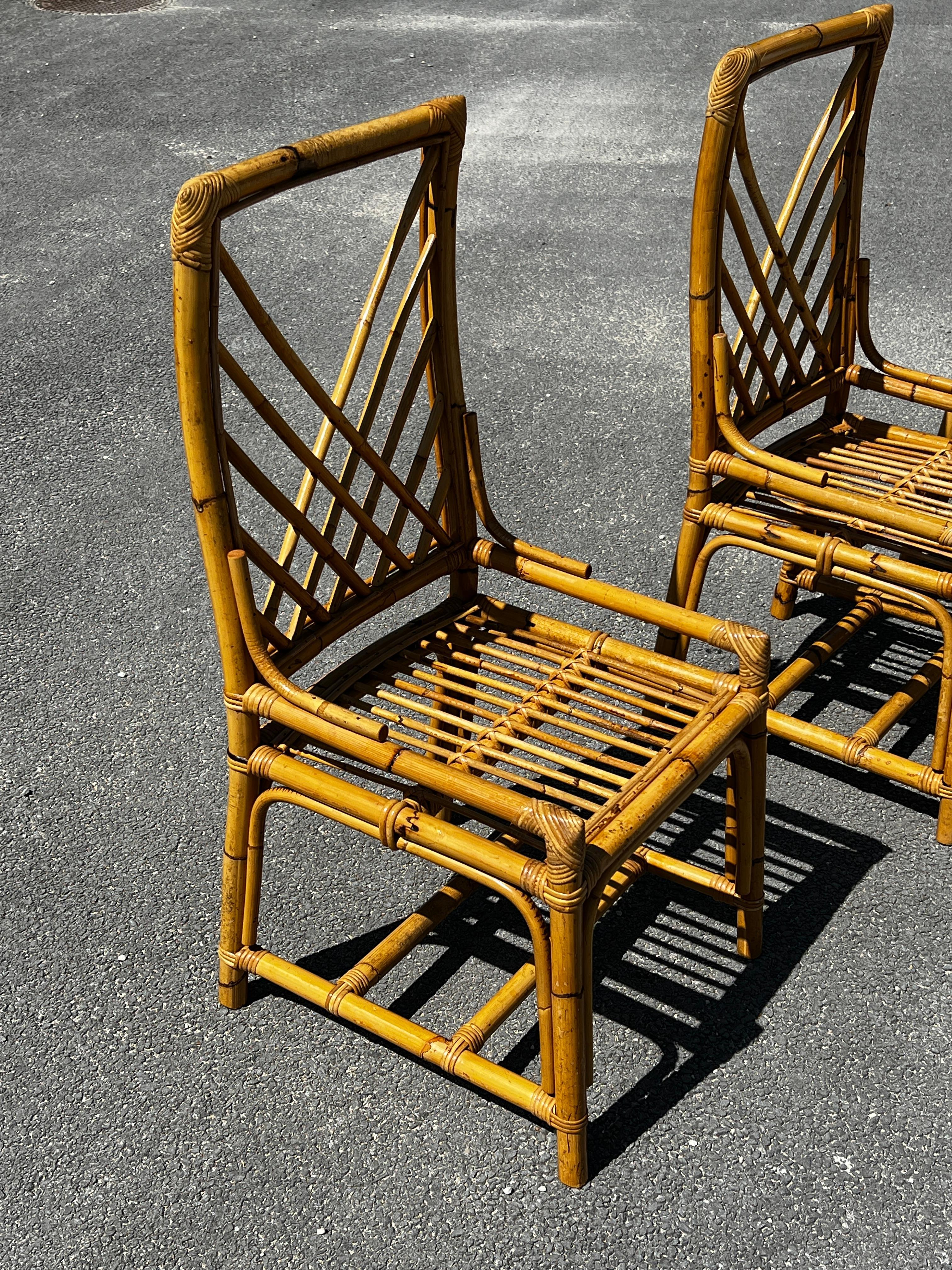 Late 20th Century Set of 4 vintage bamboo and rattan chairs Circa 1970 Vivaï del Sud  For Sale