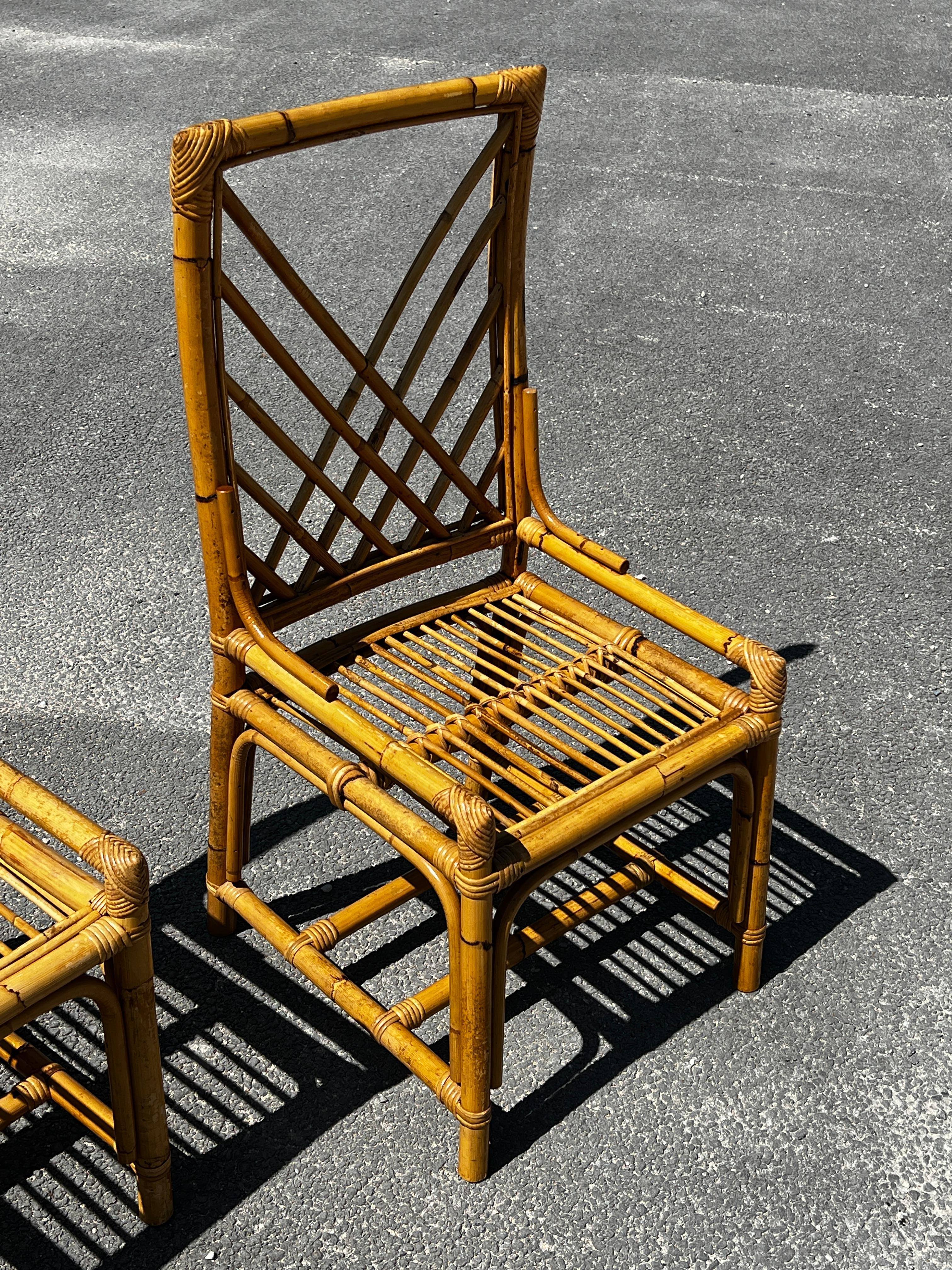 Set of 4 vintage bamboo and rattan chairs Circa 1970 Vivaï del Sud  For Sale 2