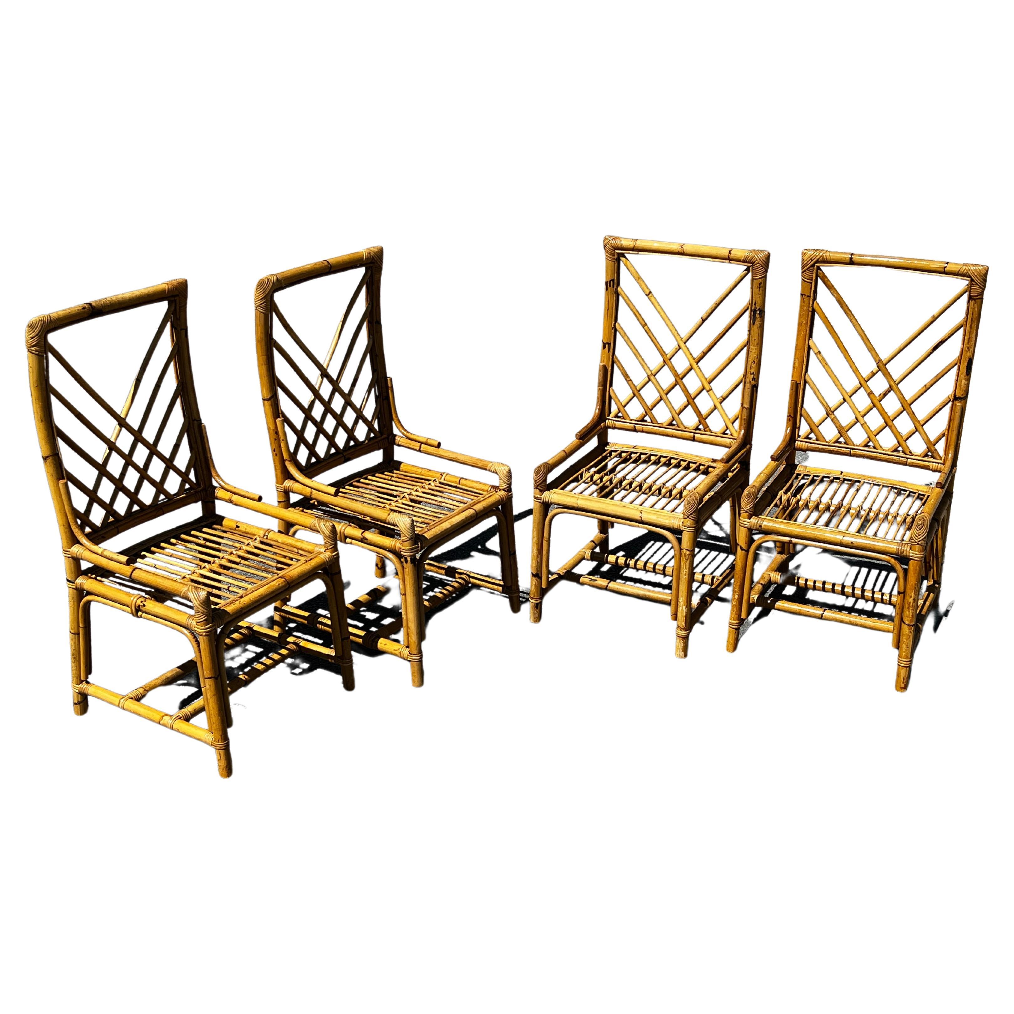 Italian Set of 4 vintage bamboo and rattan chairs Circa 1970 Vivaï del Sud  For Sale
