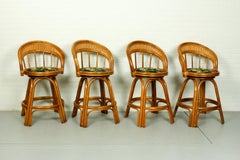 Set of 4 Vintage Bamboo Bar Stools, 1970s