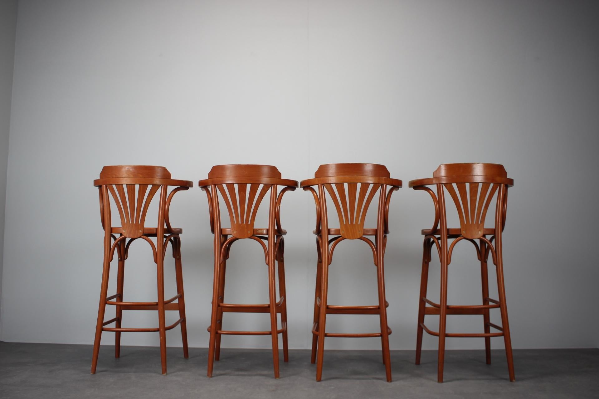 Mid-Century Modern Set of 4 Vintage Bar Stools by TON, 1980s