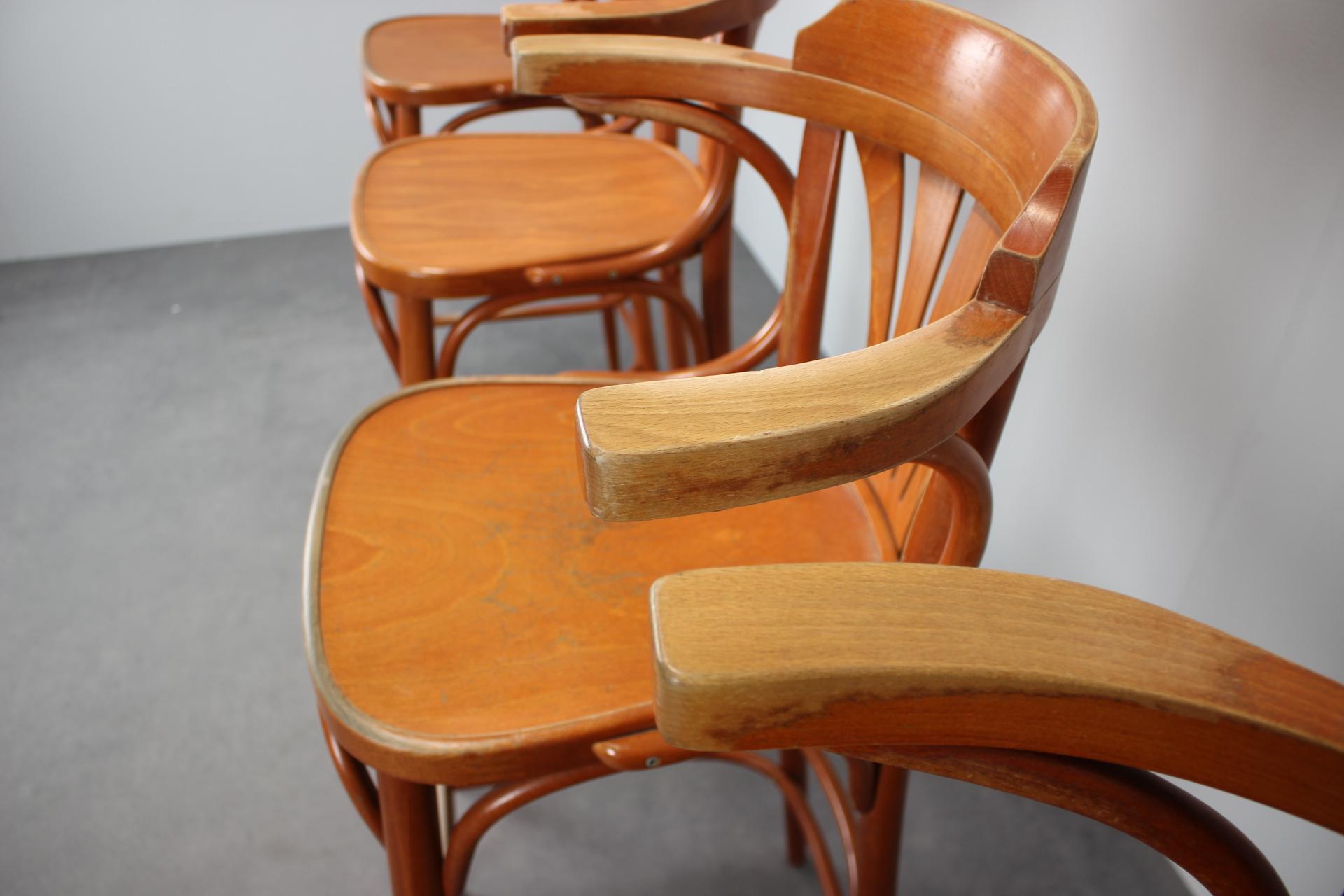 Wood Set of 4 Vintage Bar Stools by TON, 1980s