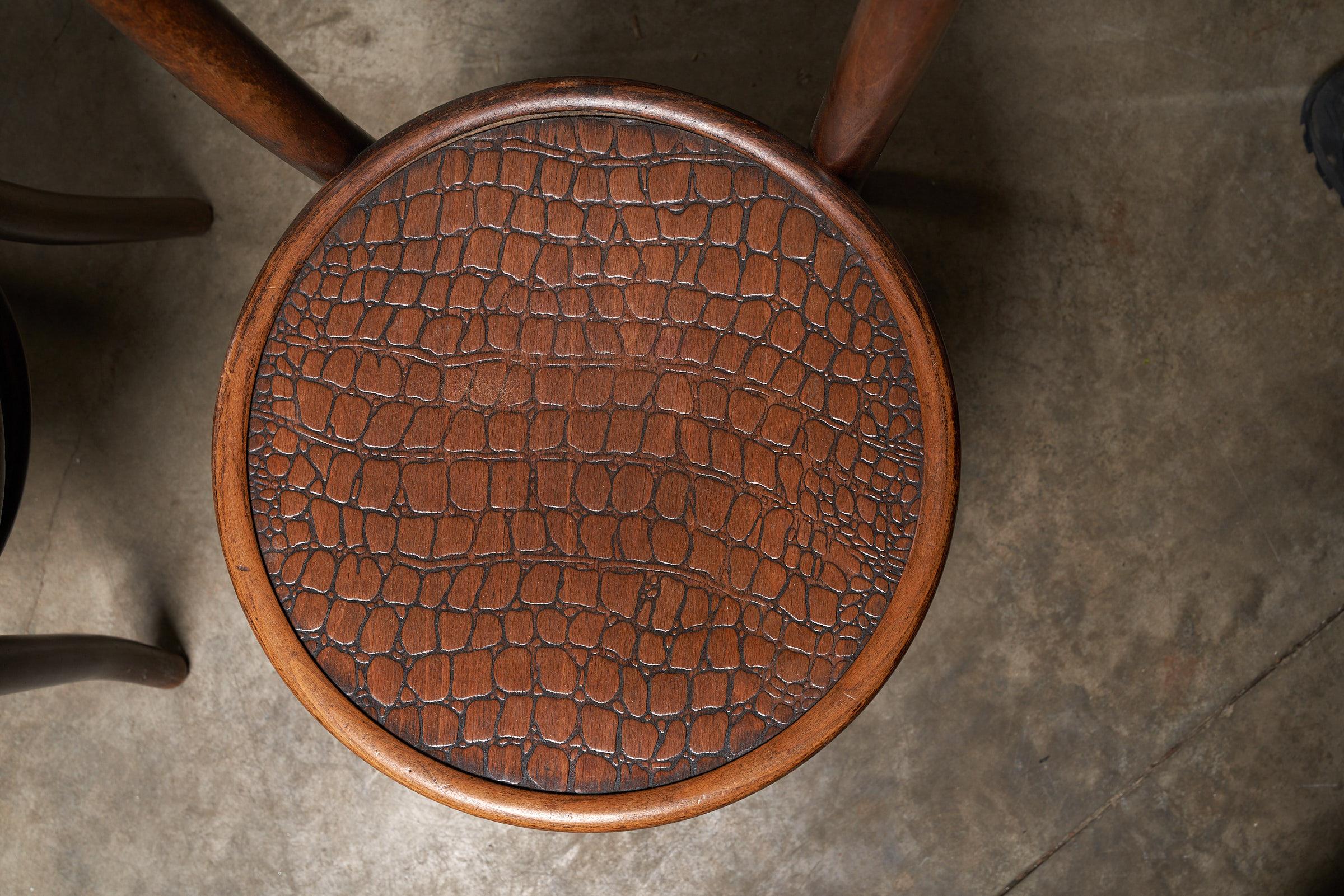 Ensemble de 4 chaises de bistro vintage en bois courbé avec motif de crocodile par Thonet Bon état - En vente à Mortsel, BE