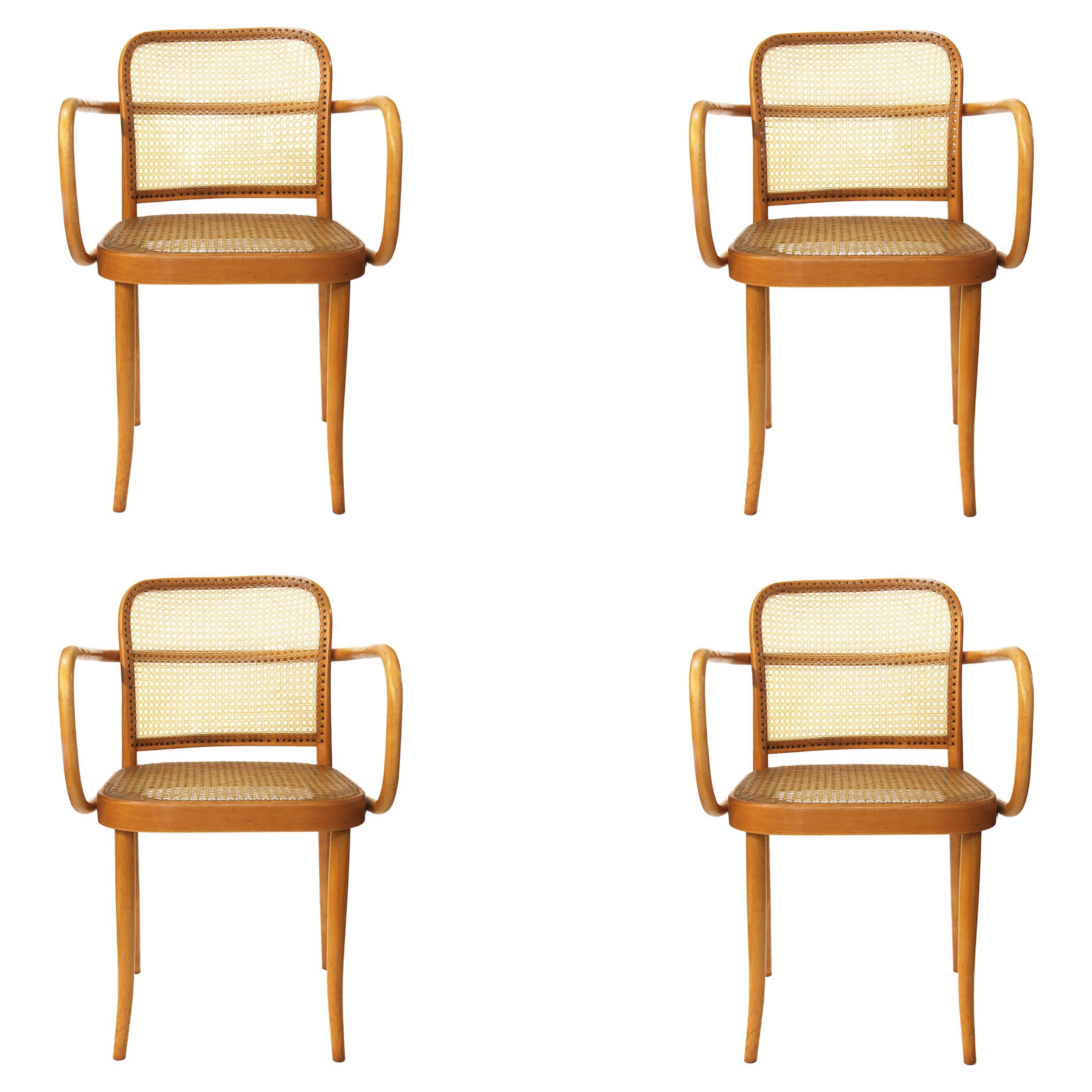 Set of 4 Vintage Bentwood Dining 811 Prague Chairs by Josef Hoffmann for Stendig