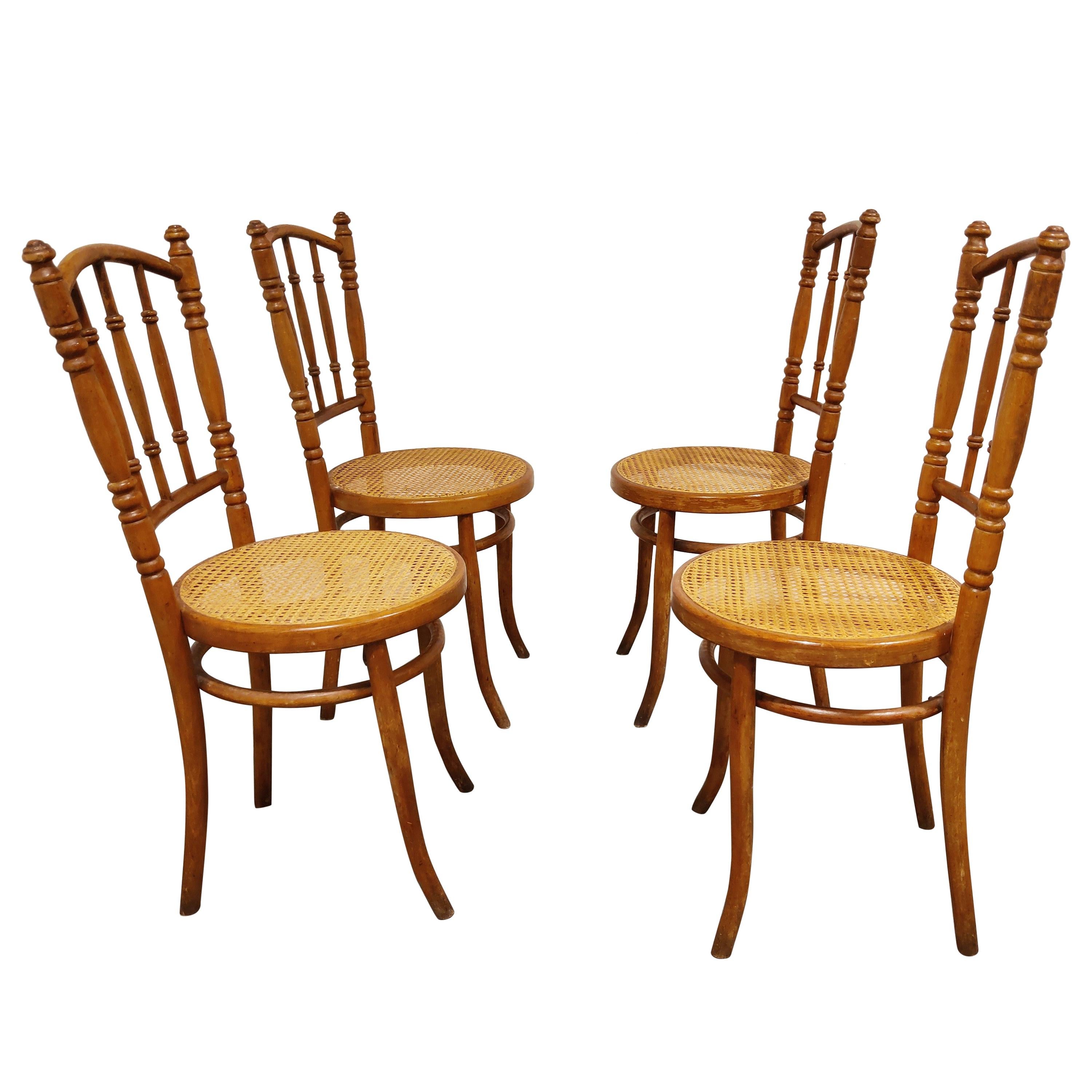 Ensemble de 4 chaises bistro vintage, années 1950