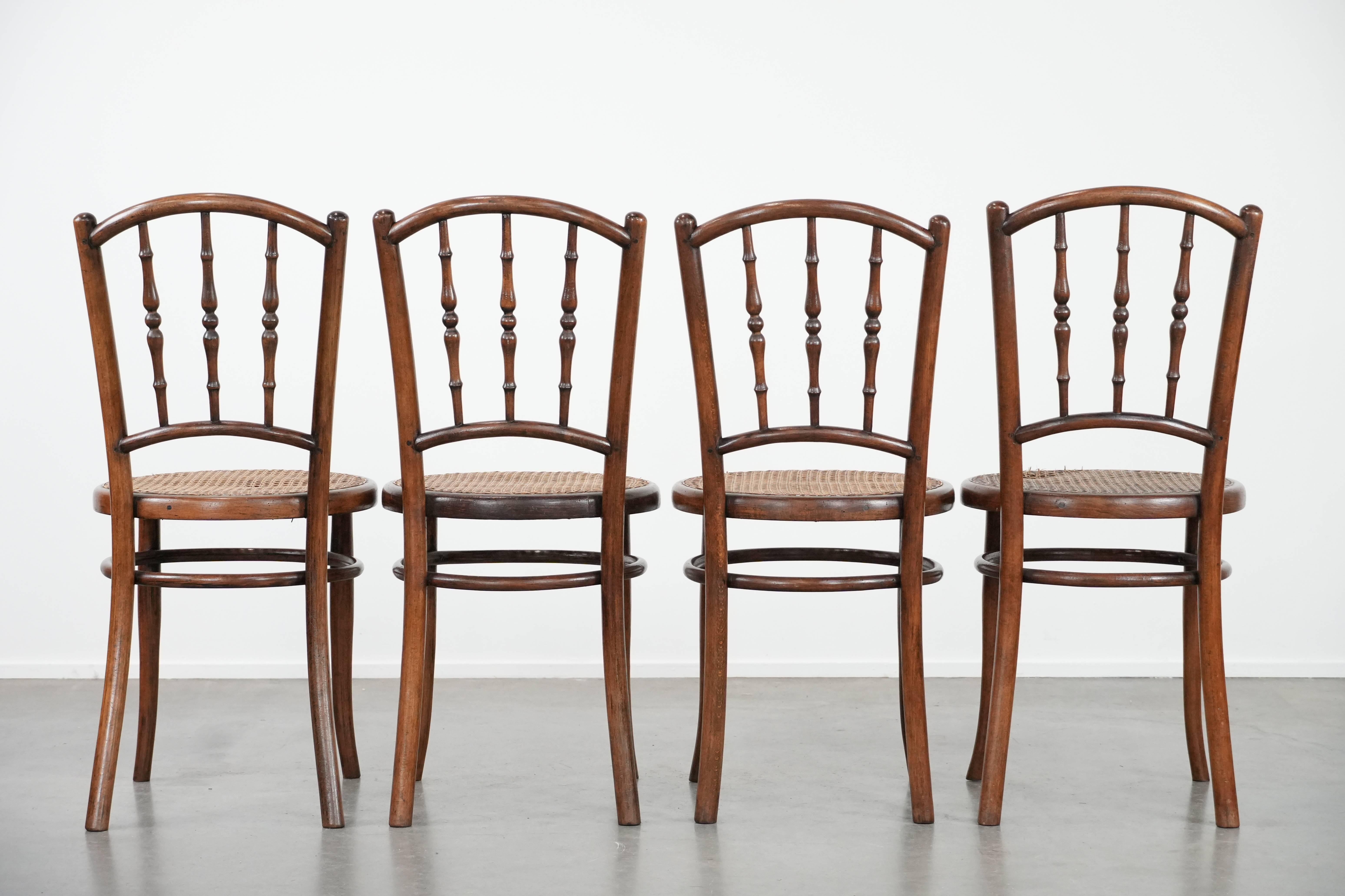 Fatto a mano Set of 4 vintage bistro chairs Jacob & Josef Kohn Wien with a wicker seat in vendita