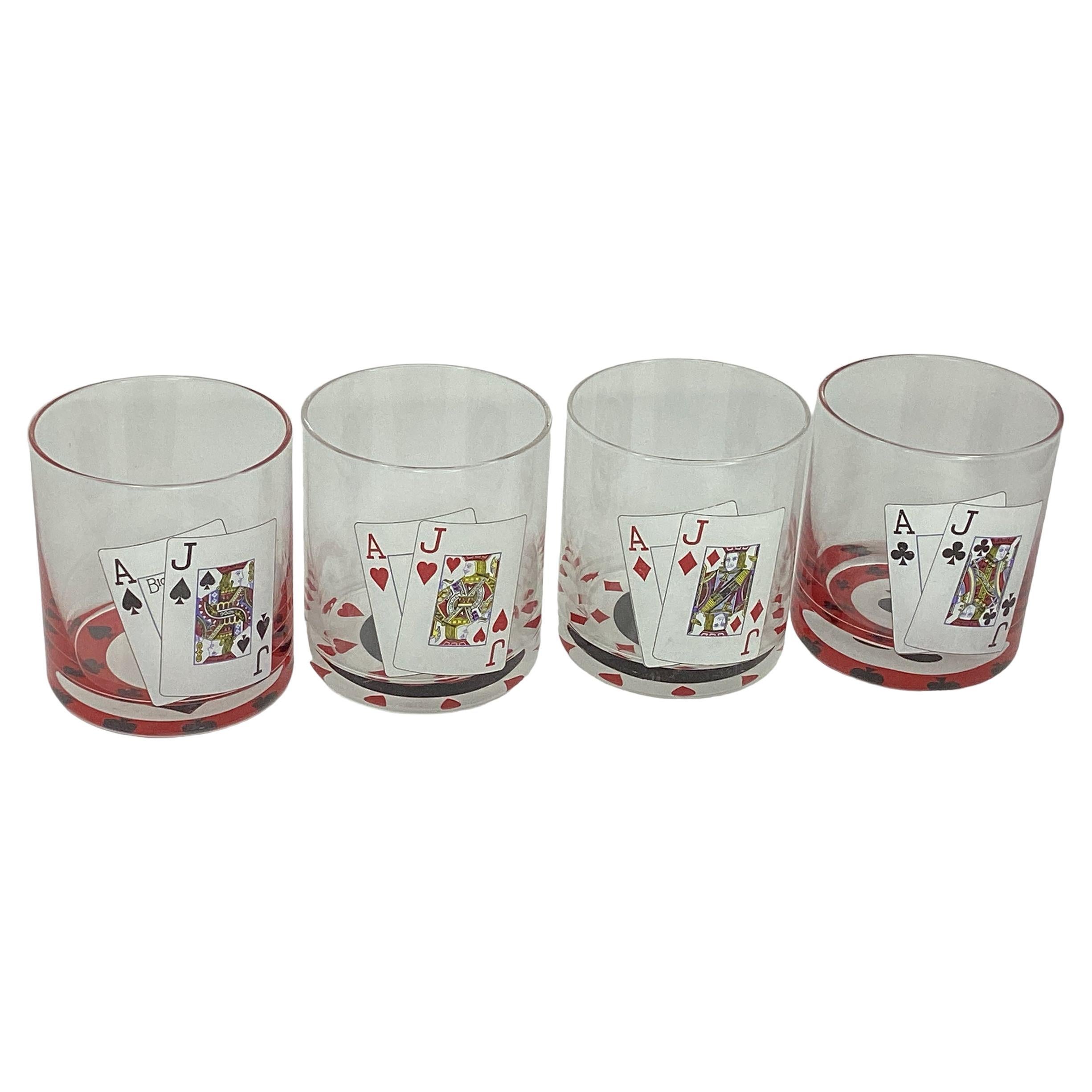 Set of 4 Vintage Blackjack Double Rocks Glasses For Sale